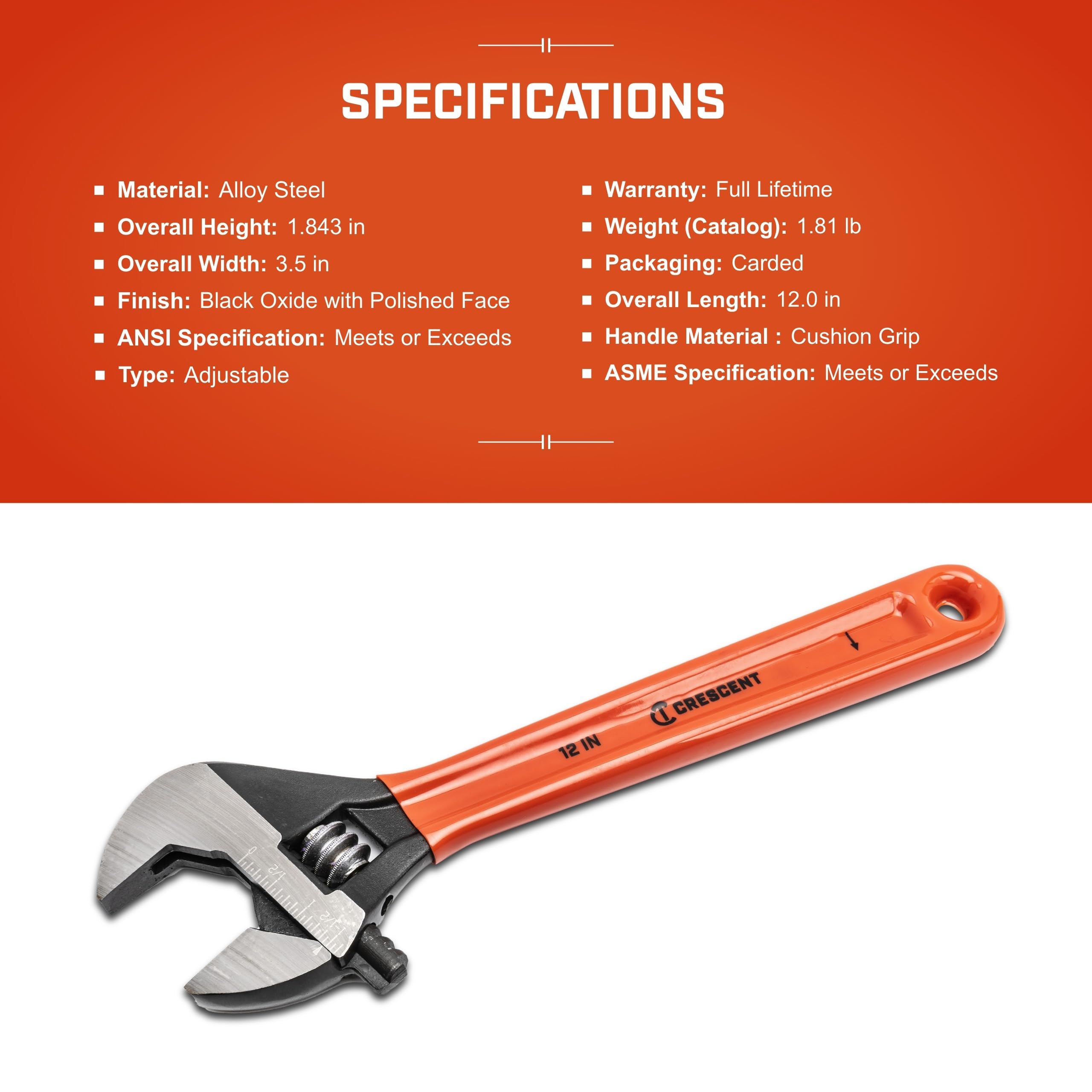 Crescent 12" Adjustable Black Oxide Cushion Grip Wrench - Carded - AT212CVS - Image 5