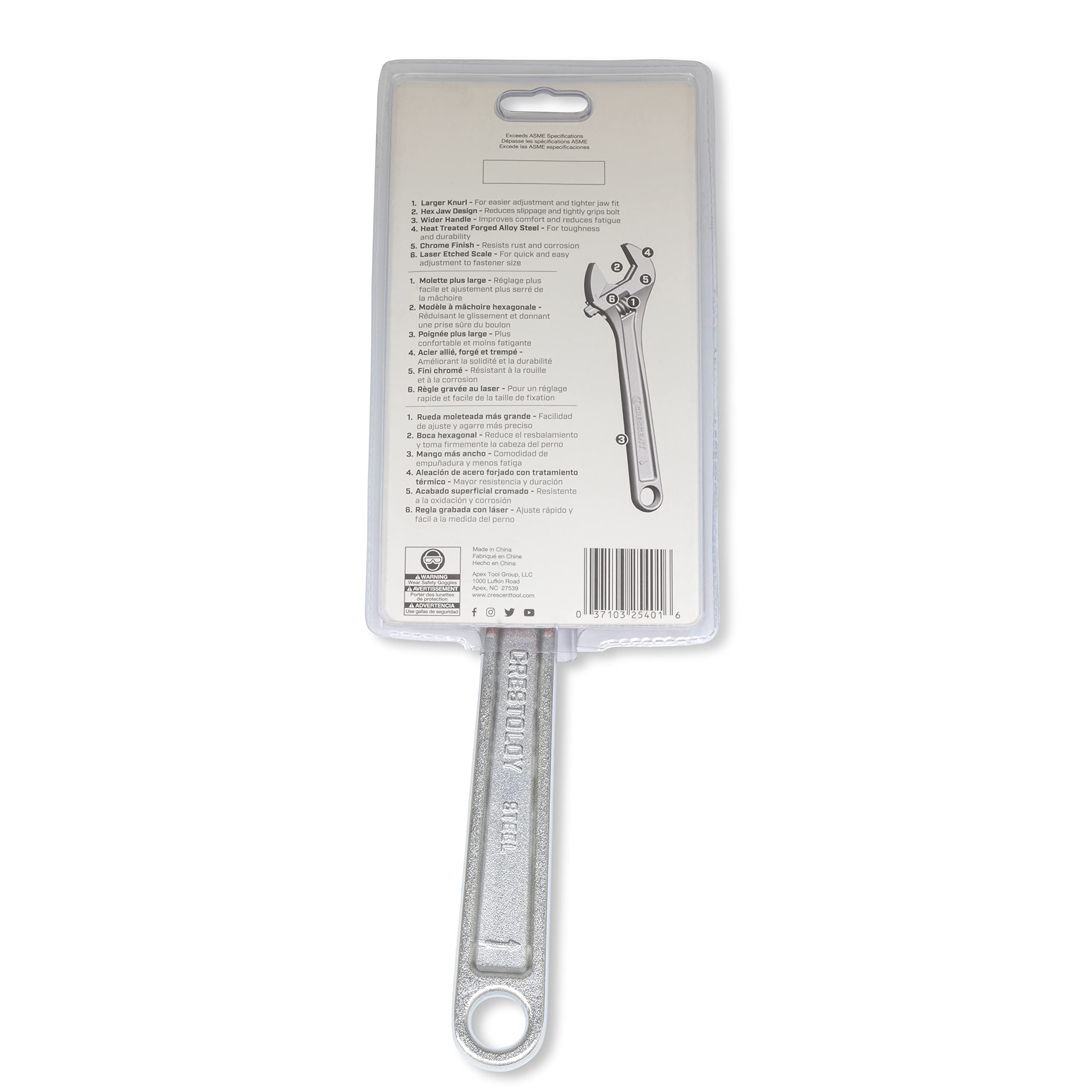 Crescent 12" Adjustable Wrench - Carded - AC212VS, Chrome - Image 9