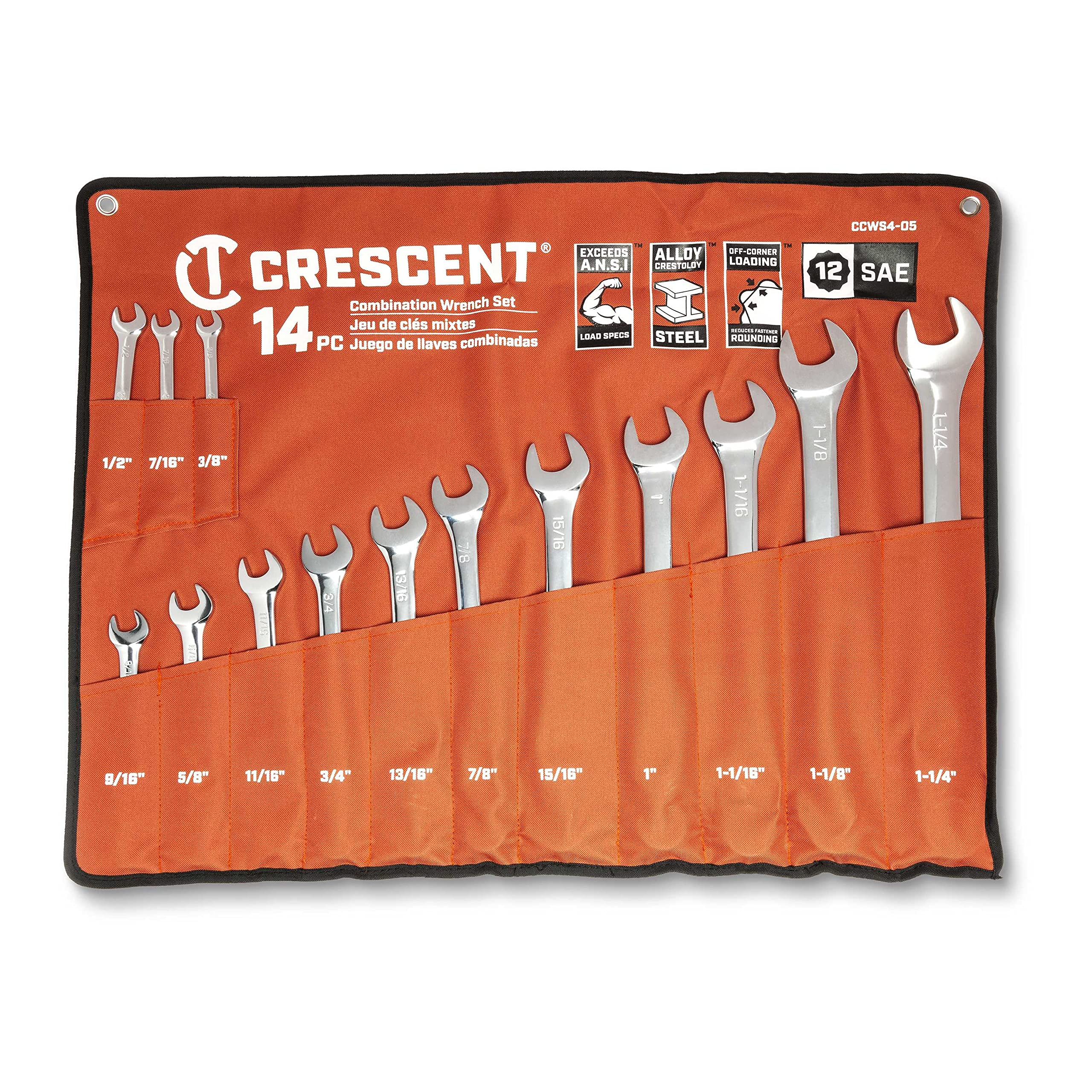 Crescent 14 Piece 12 Point SAE Combination Wrench Set with Tool Roll - CCWS4-05 - Image 3
