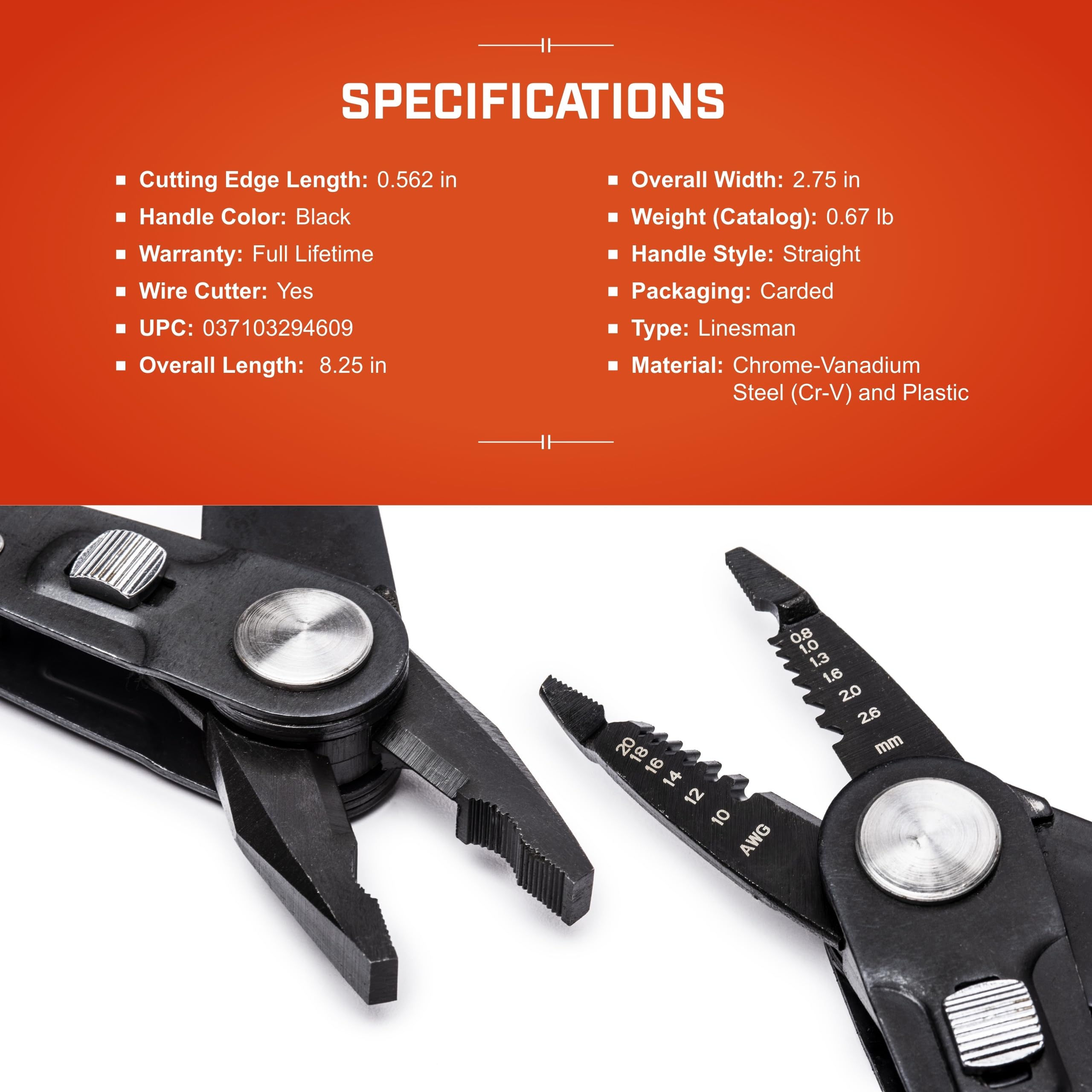 Crescent 2 in 1 Combo Dual Material Linesman's Pliers and Wire Stripper - CCP8V , Black - Image 6