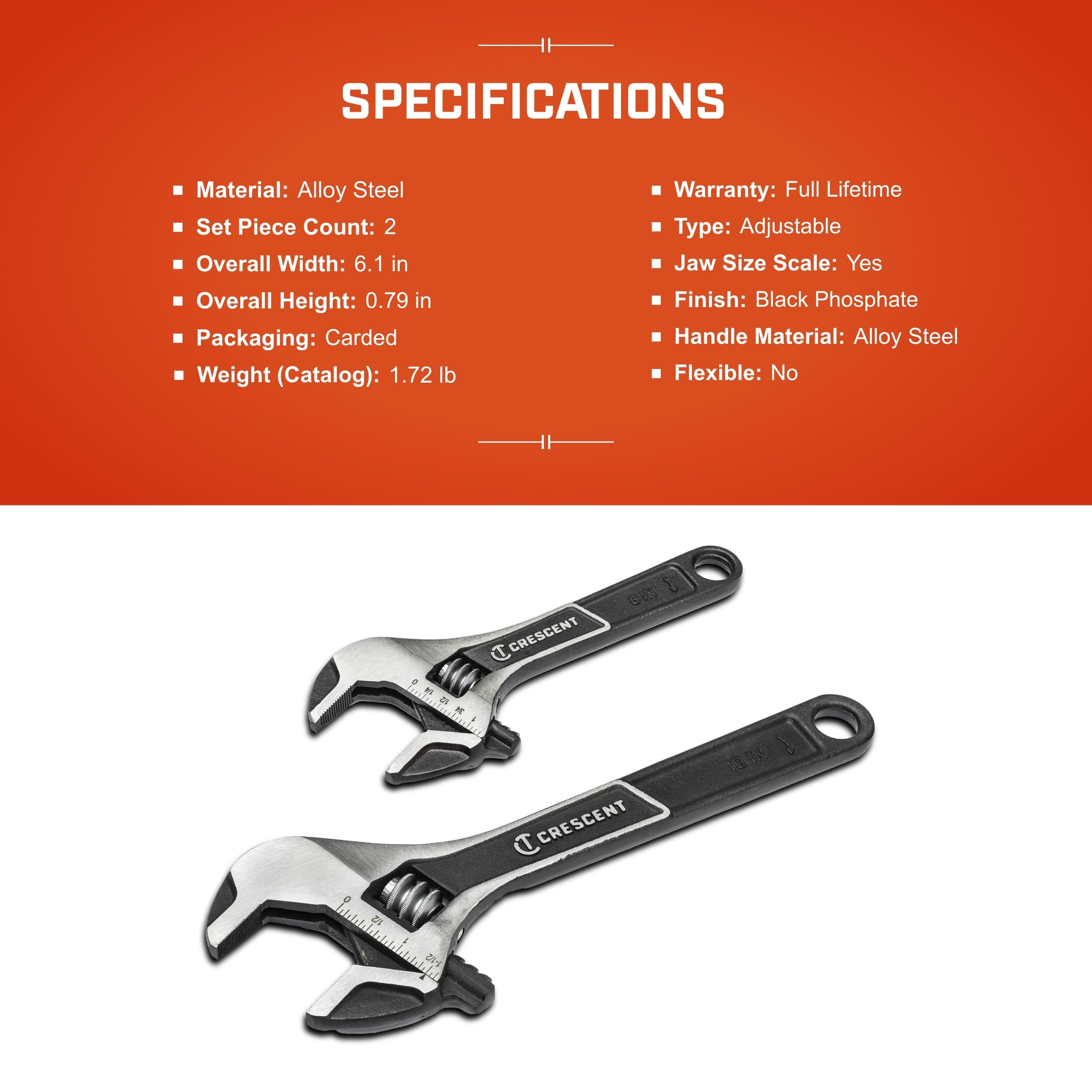 Crescent 2 Piece Wide Jaw Adjustable Wrench Set | 6" & 10" | ATWJ2610VS - Image 5