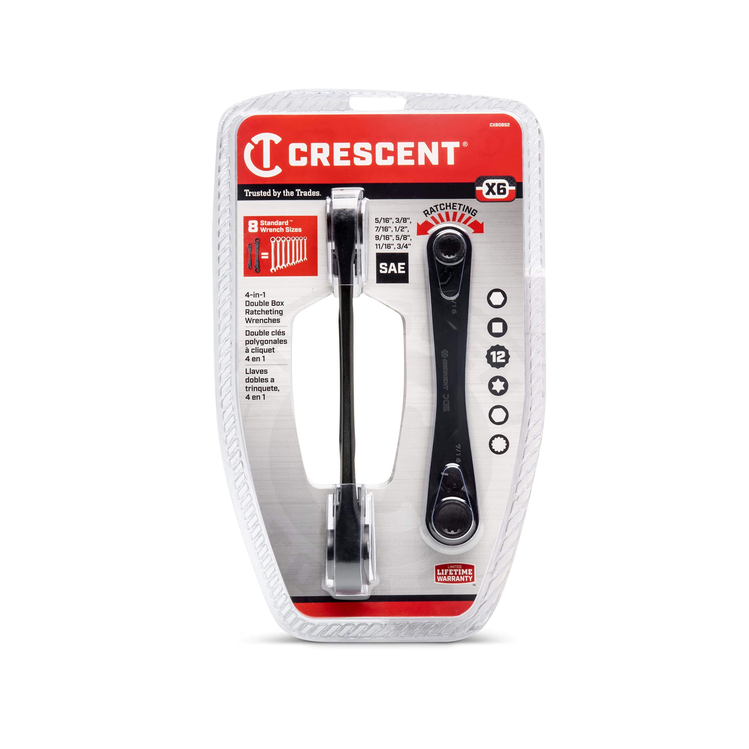 Crescent 2 Piece X6™ 4-in-1 Black Oxide Spline Ratcheting SAE Wrench Set - CX6DBS2 - Image 6