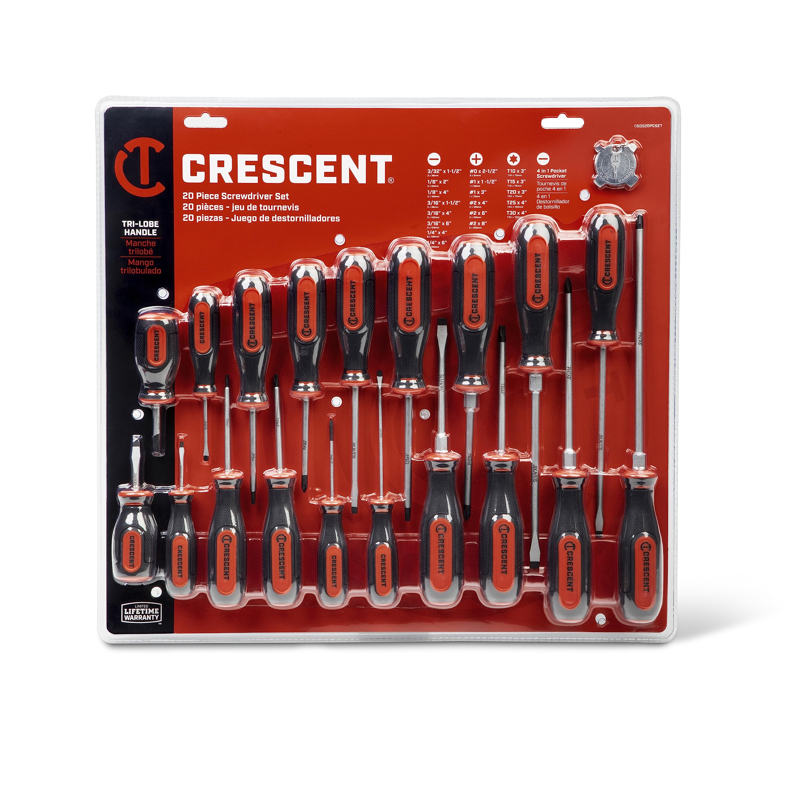Crescent 20 Pc. Dual Material Screwdriver Set with Phillips, Torx, Slotted, and 4-in-1 Pocket Screwdrivers - CSDS20PCSET - Image 8