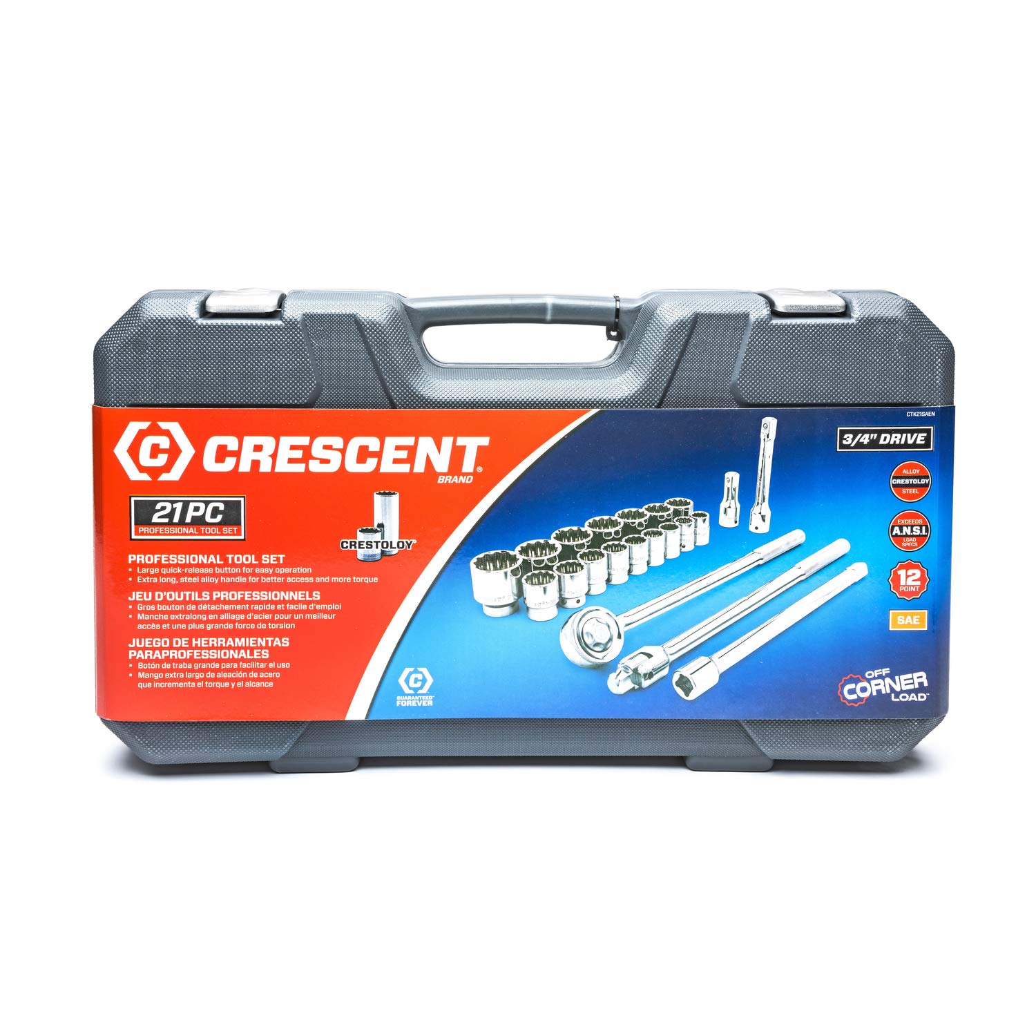 Crescent 21 Piece 3/4" Drive 12 Point Standard SAE Mechanics Tool Set - CTK21SAEN - Image 3