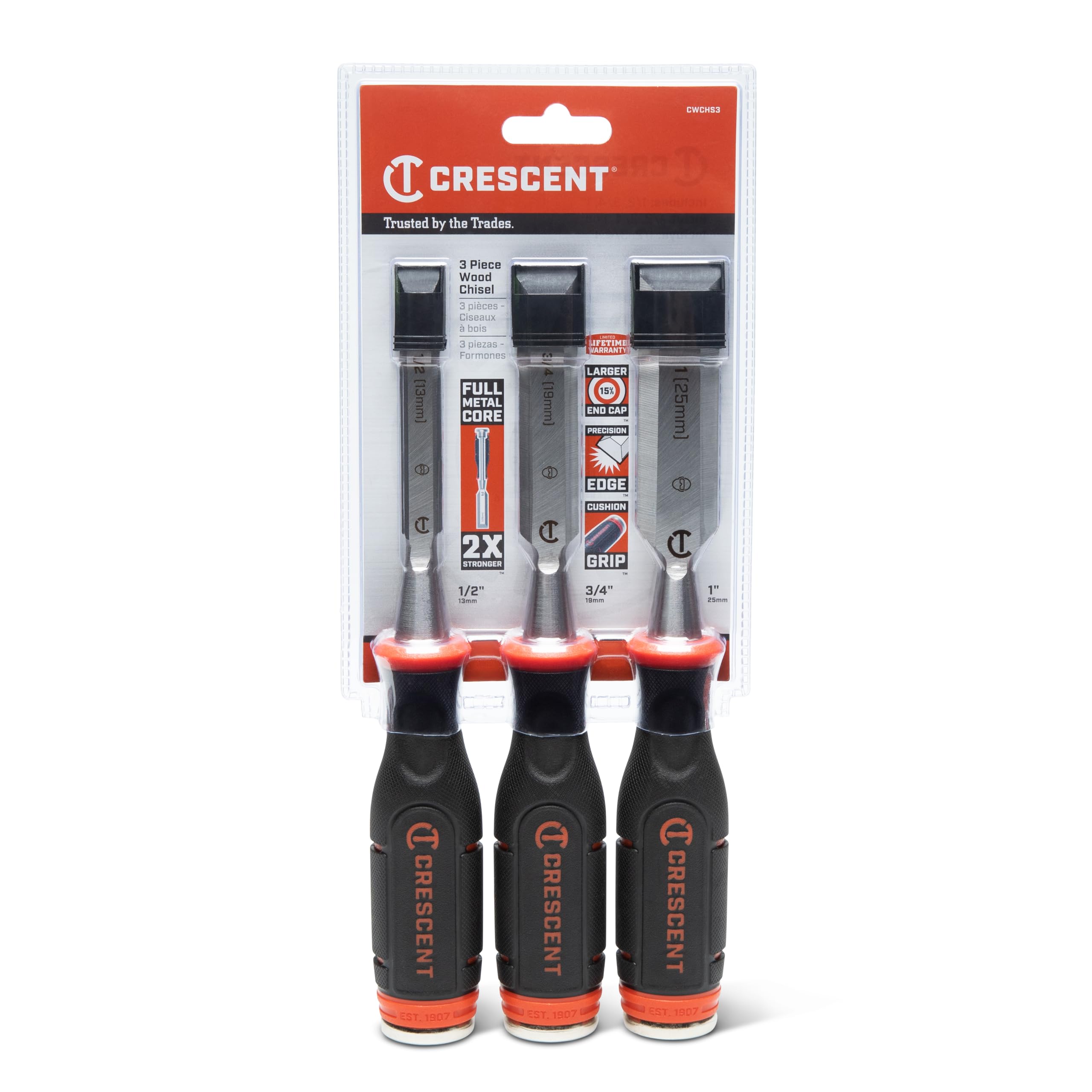 Crescent 3 Piece Wood, 1/2", 3/4", 1" Chisel - CWCHS3 - Image 4