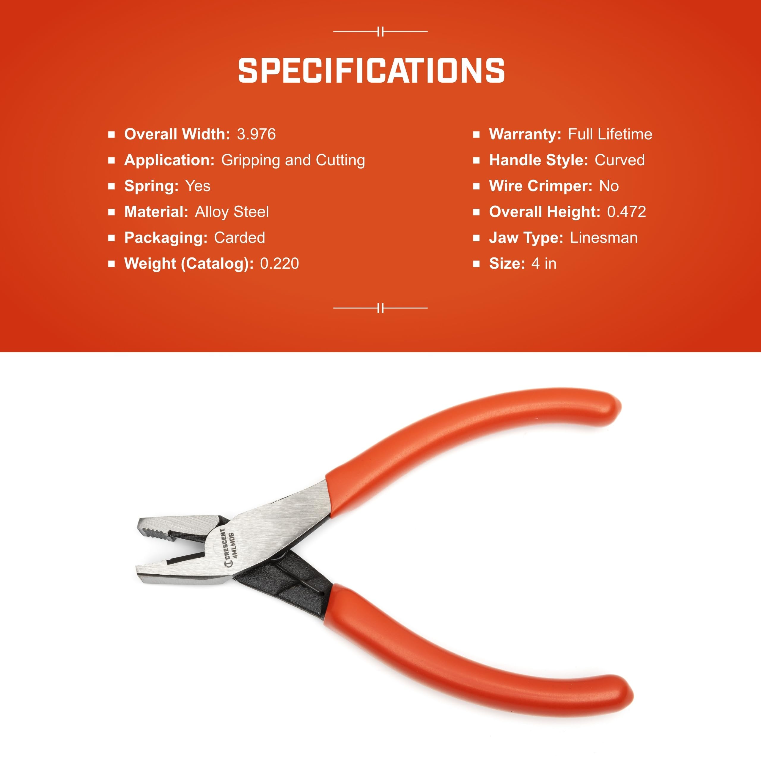 Crescent 4In Mini Dipped Handle Linesman Pliers - Image 5