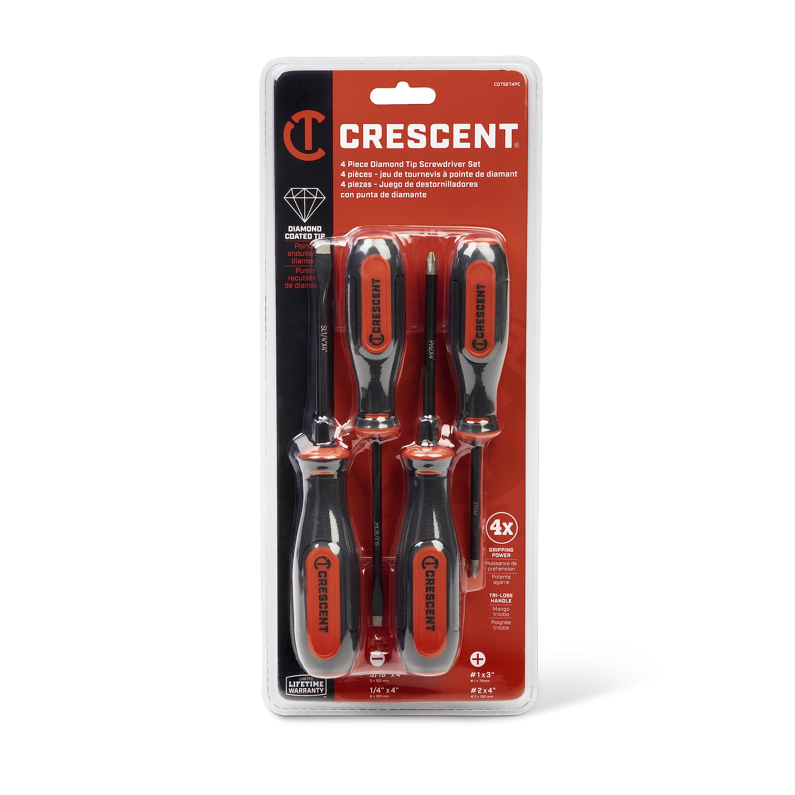Crescent 4PC Diamond Tip Dual Material Screwdriver Set with Phillips and Slotted Screwdrivers - CDTSET4PC - Image 5