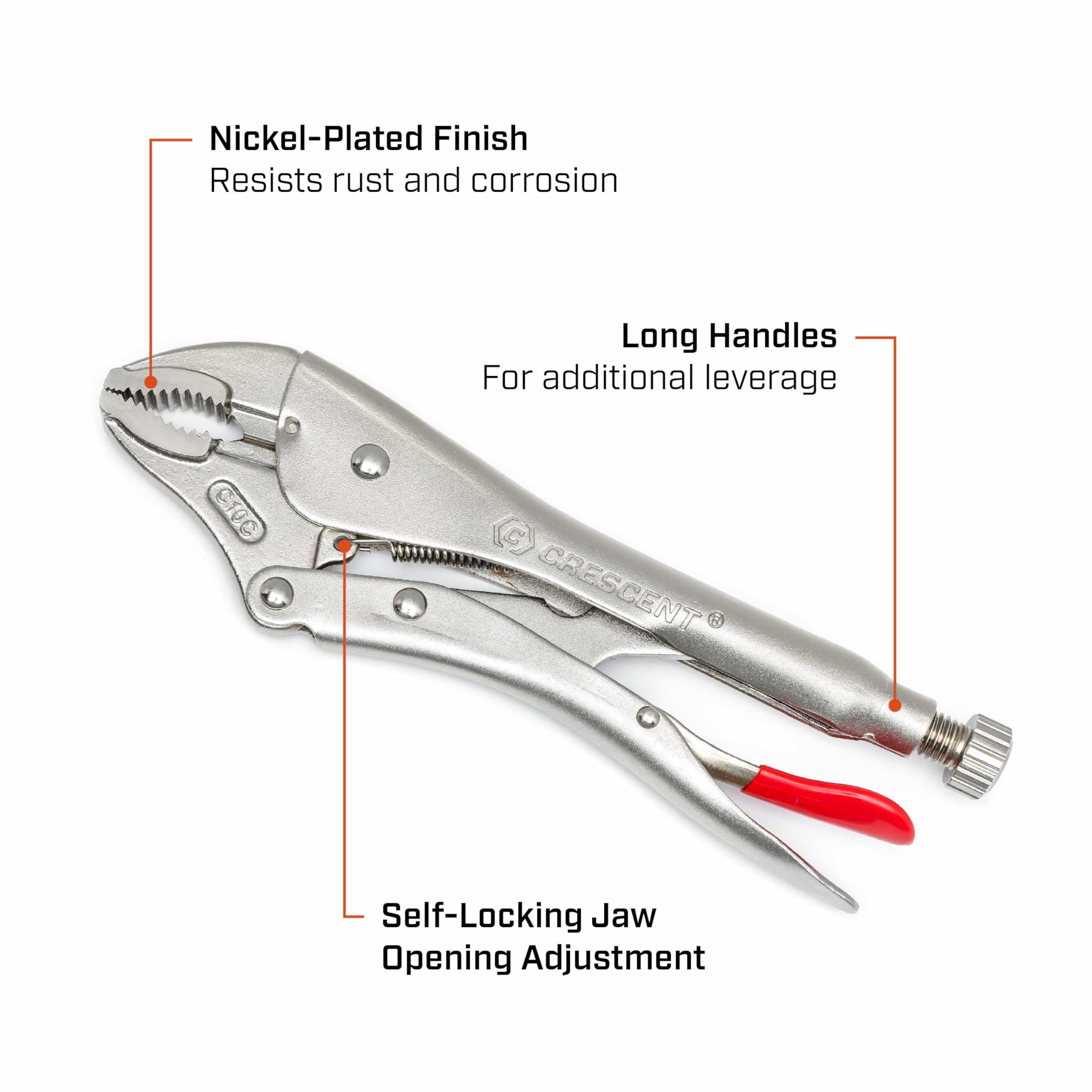 Crescent 5 Piece 5 Inch, 7 Inch & 10 Inch Curved Jaw & 6 Inch & 9 Inch Long Nose Locking Pliers with Wire Cutter - CLP5SETN - Image 2