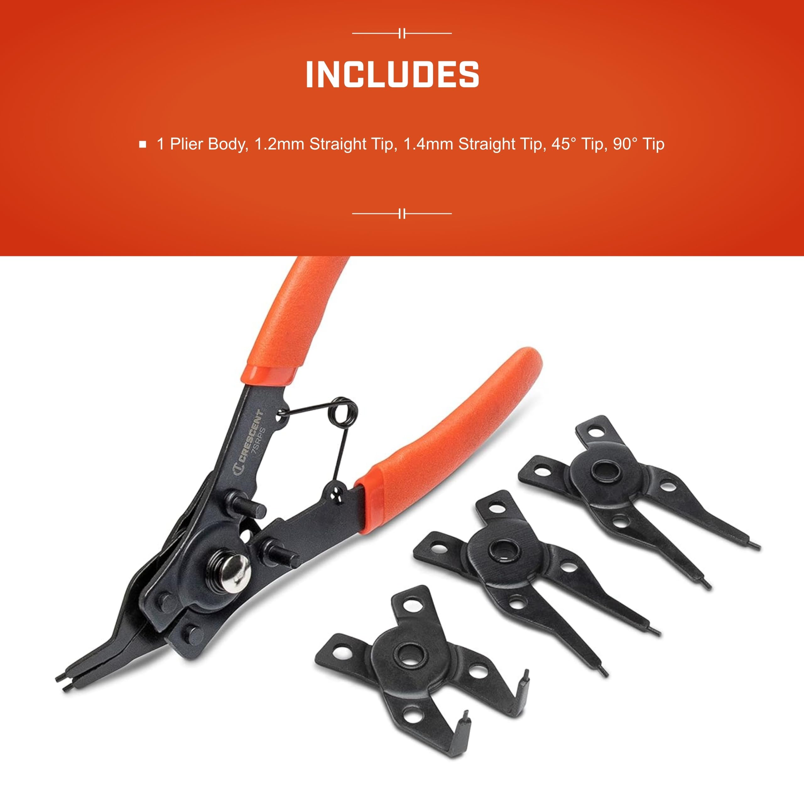 Crescent 5 Piece Snap Ring Pliers Set - Lock Ring Pliers for Internal & External Snap Rings - Removes & Installs Snap Rings - With 4 Interchangeable Heads & Dipped Handles - 7SRPS - Image 10