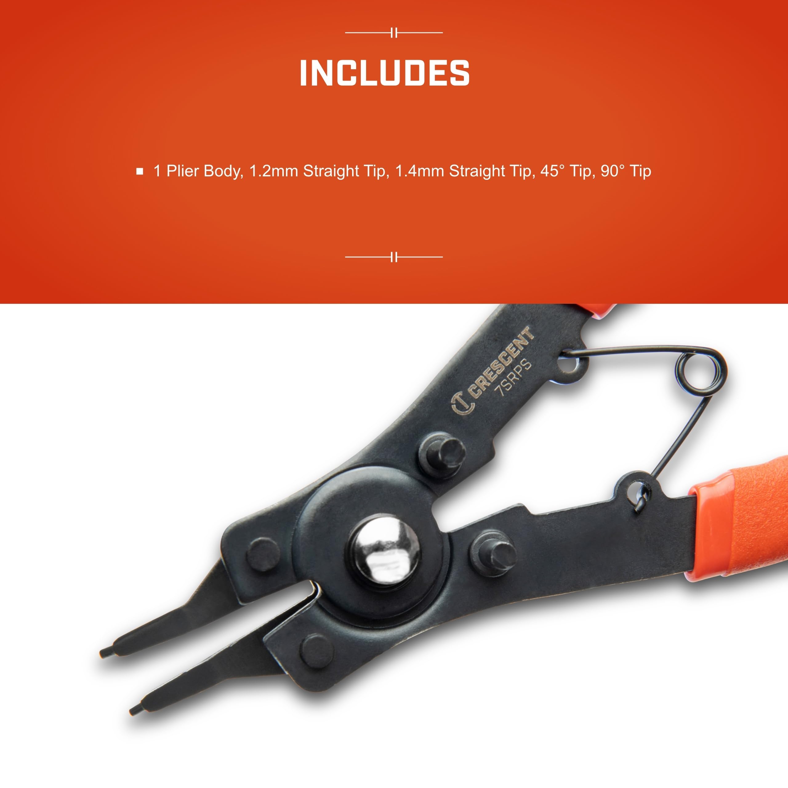 Crescent 5 Piece Snap Ring Pliers Set - Lock Ring Pliers for Internal & External Snap Rings - Removes & Installs Snap Rings - With 4 Interchangeable Heads & Dipped Handles - 7SRPS - Image 11