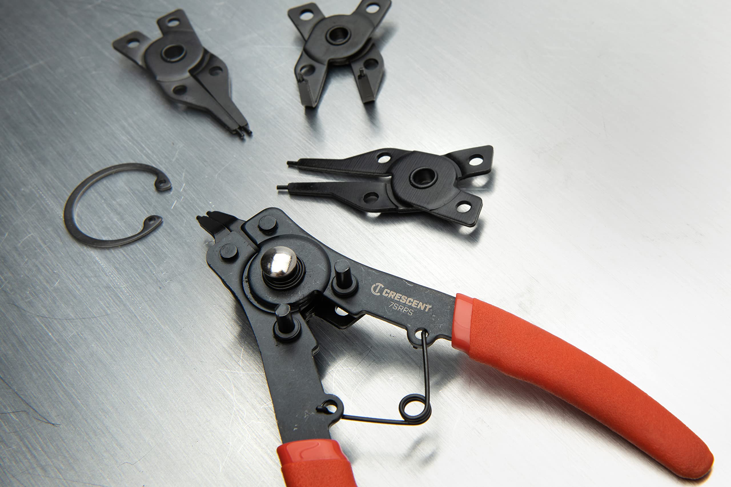 Crescent 5 Piece Snap Ring Pliers Set - Lock Ring Pliers for Internal & External Snap Rings - Removes & Installs Snap Rings - With 4 Interchangeable Heads & Dipped Handles - 7SRPS - Image 2
