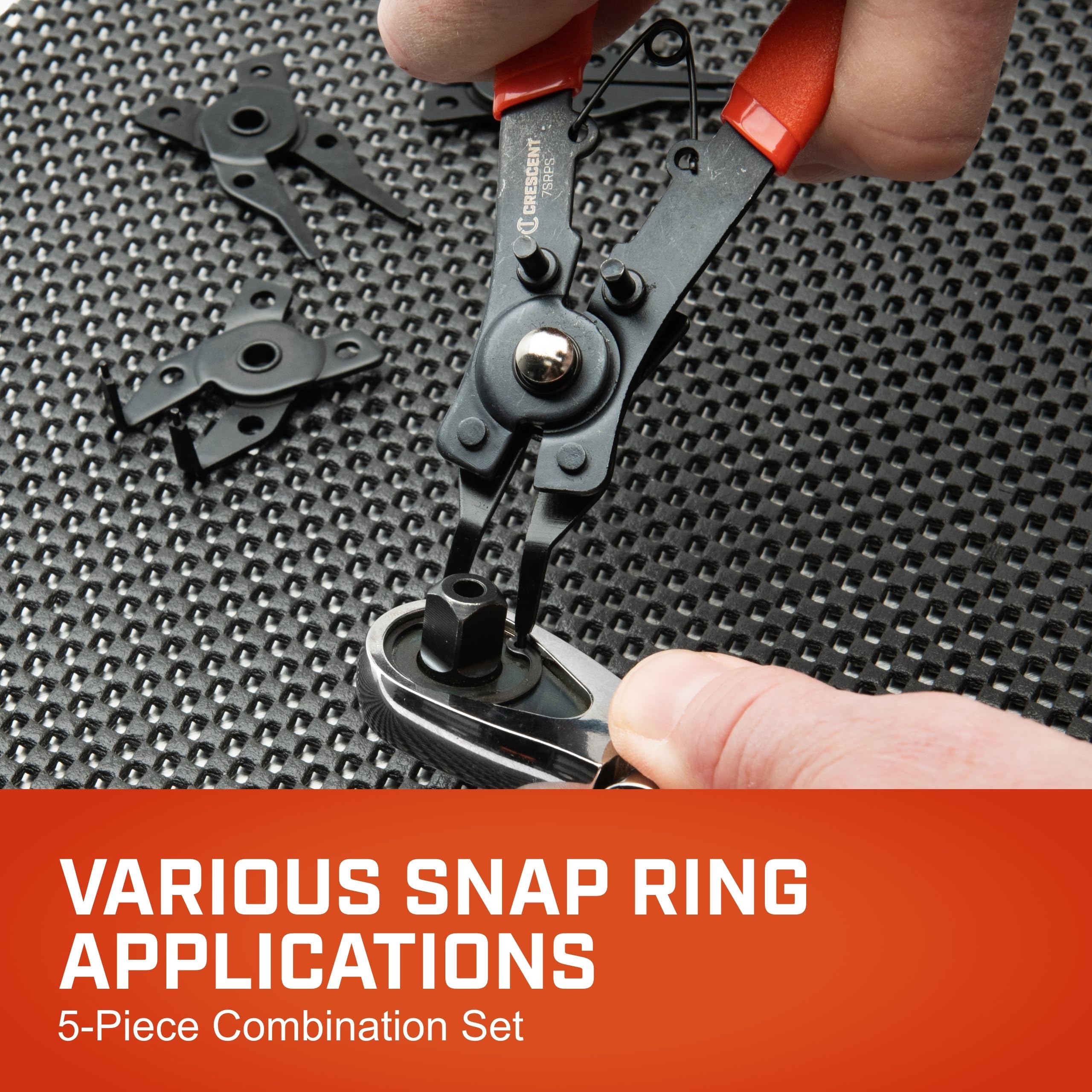 Crescent 5 Piece Snap Ring Pliers Set - Lock Ring Pliers for Internal & External Snap Rings - Removes & Installs Snap Rings - With 4 Interchangeable Heads & Dipped Handles - 7SRPS - Image 5
