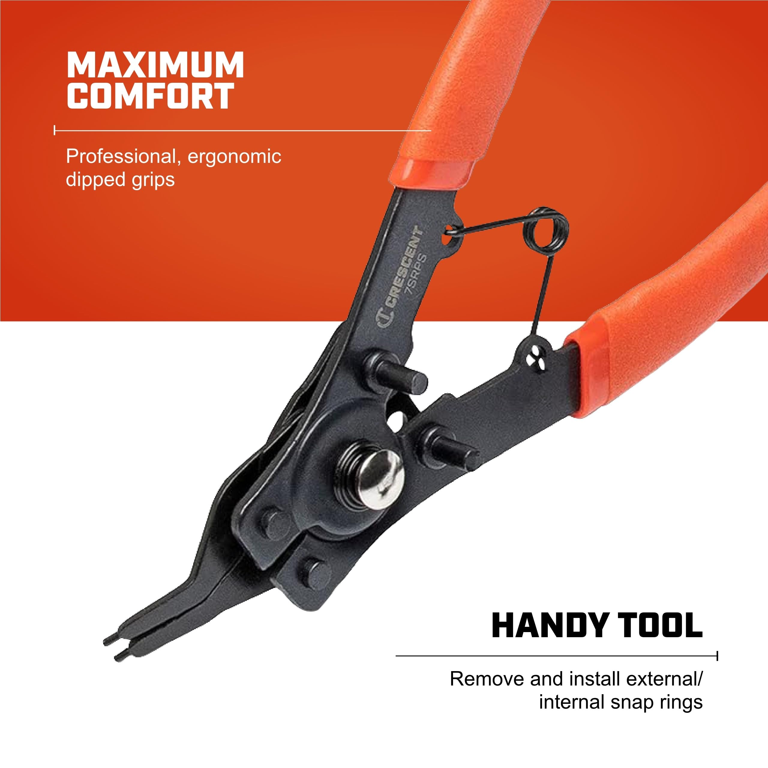 Crescent 5 Piece Snap Ring Pliers Set - Lock Ring Pliers for Internal & External Snap Rings - Removes & Installs Snap Rings - With 4 Interchangeable Heads & Dipped Handles - 7SRPS - Image 6