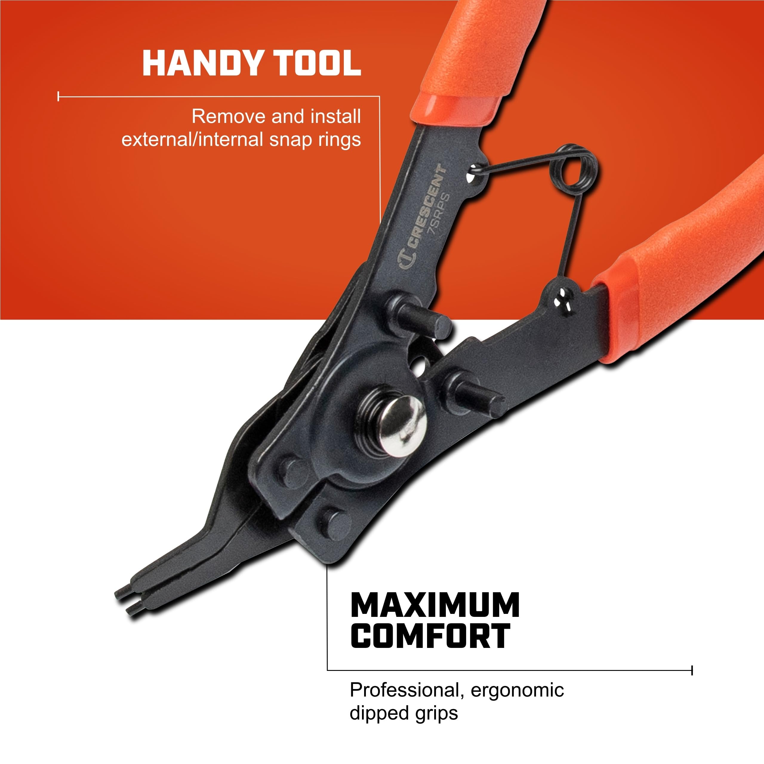 Crescent 5 Piece Snap Ring Pliers Set - Lock Ring Pliers for Internal & External Snap Rings - Removes & Installs Snap Rings - With 4 Interchangeable Heads & Dipped Handles - 7SRPS - Image 7