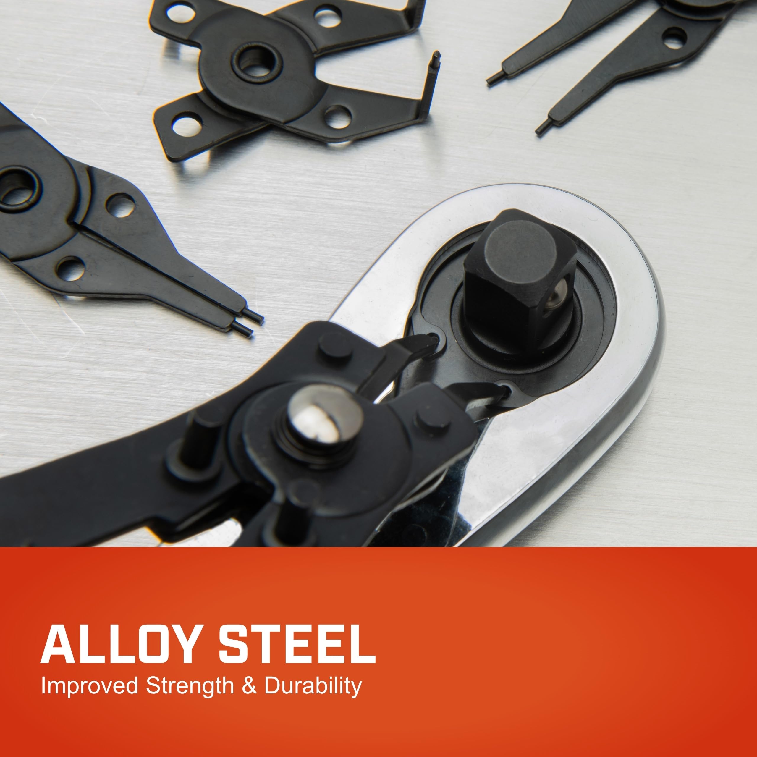 Crescent 5 Piece Snap Ring Pliers Set - Lock Ring Pliers for Internal & External Snap Rings - Removes & Installs Snap Rings - With 4 Interchangeable Heads & Dipped Handles - 7SRPS - Image 9