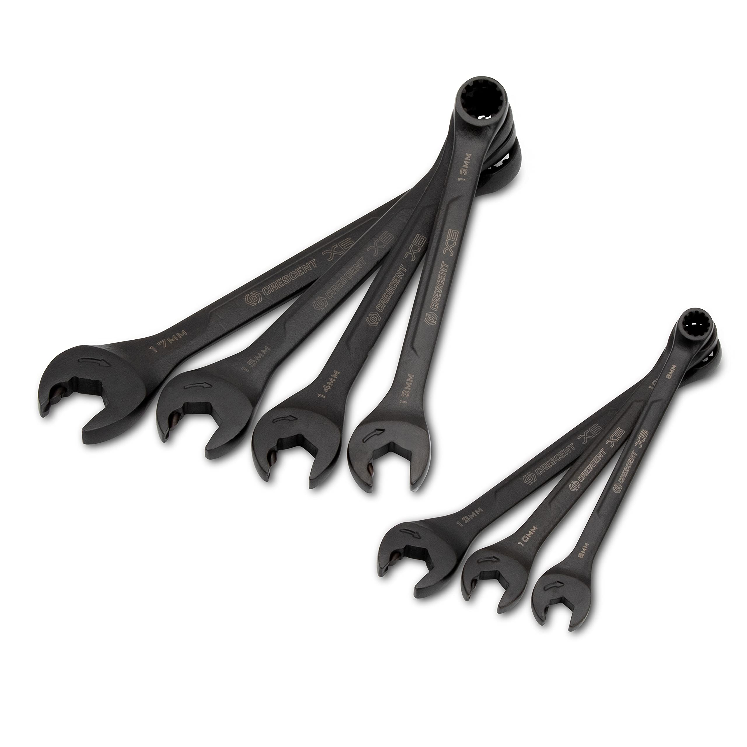 Crescent 7 Piece X6™ Black Oxide Spline Open End Ratcheting Combination Metric Wrench Set - CX6RWM7 - Image 3