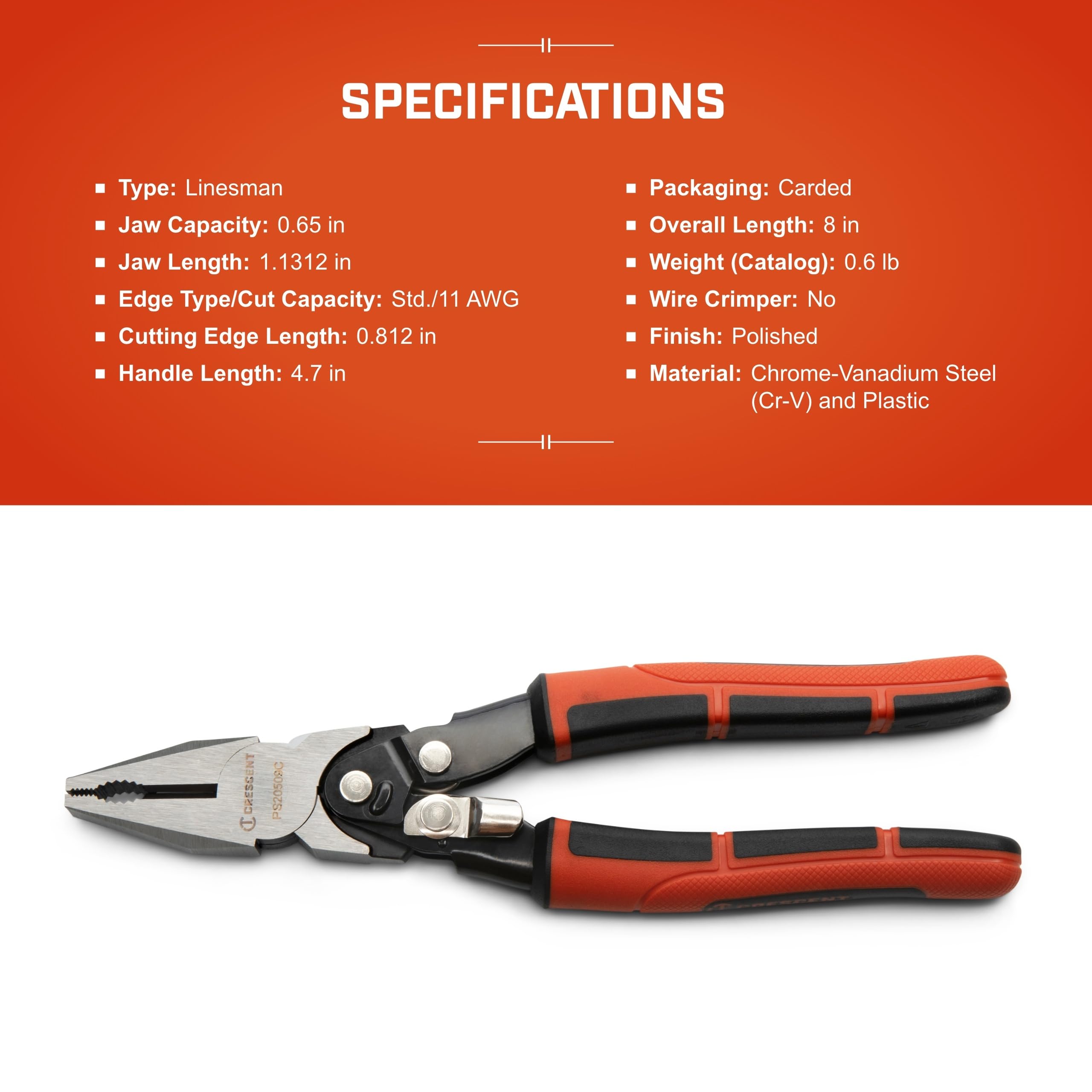 Crescent 8" Pro Series Dual Material Lineman's Compound Action Cutting Pliers - PS20509C - Image 5
