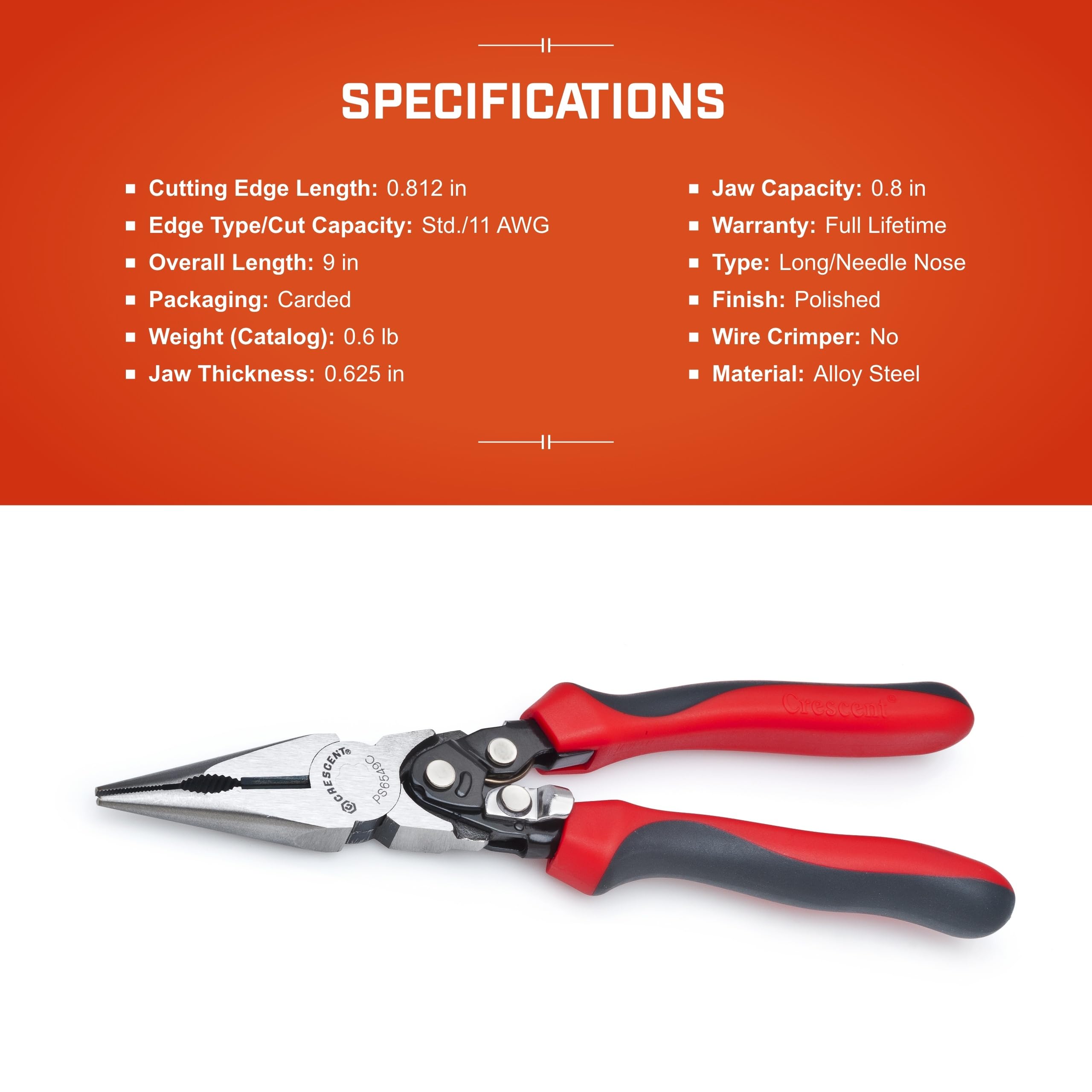 Crescent 9" Pro Series Long Nose Compound Action Dual Material Pliers - PS6549C, Black, full size - Image 5
