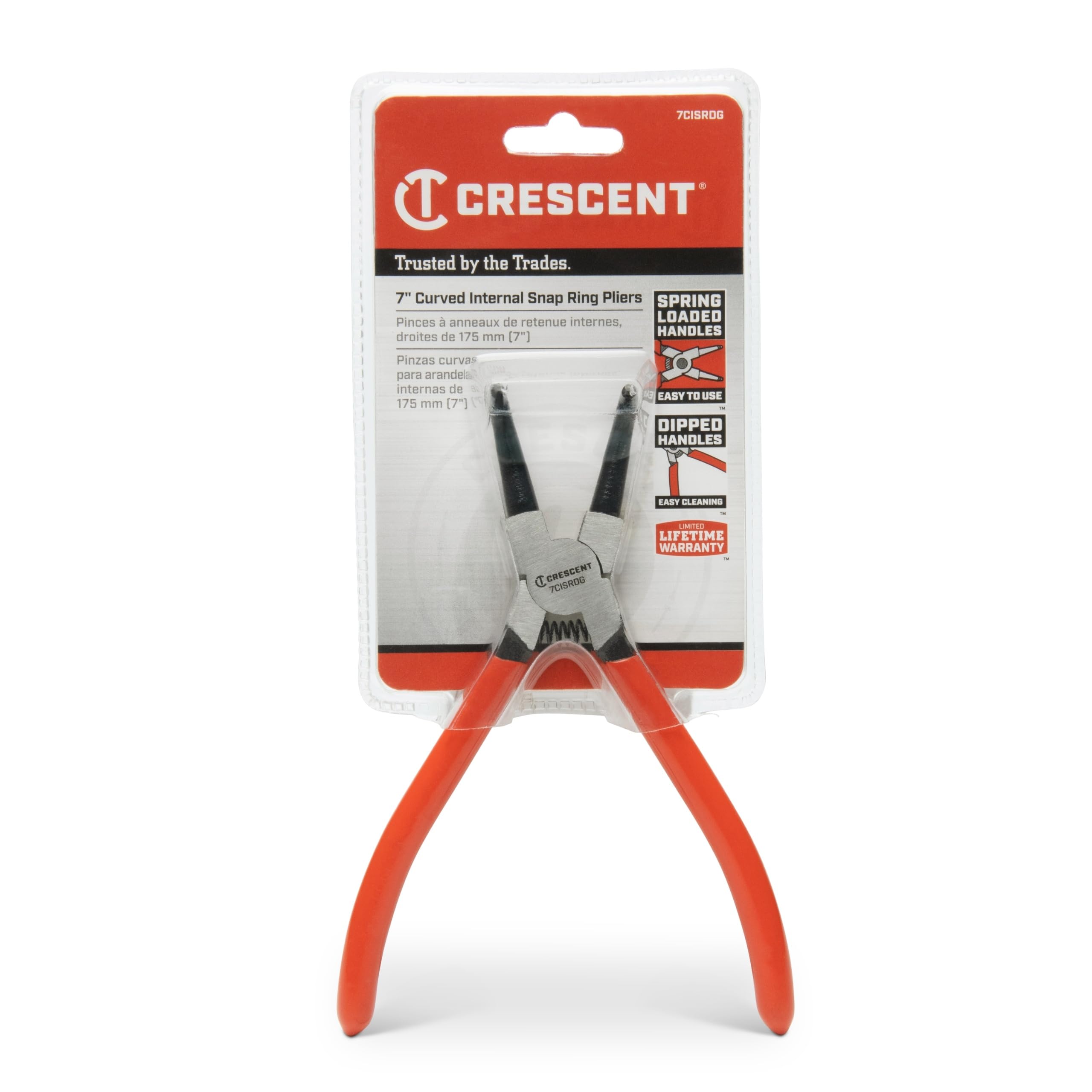Crescent 90-Degrees Internal Snap Ring Pliers - Heavy Duty Mechanic Tool for Internal Snap Rings Removal - Curved Tips - 7" - 7CISRDG