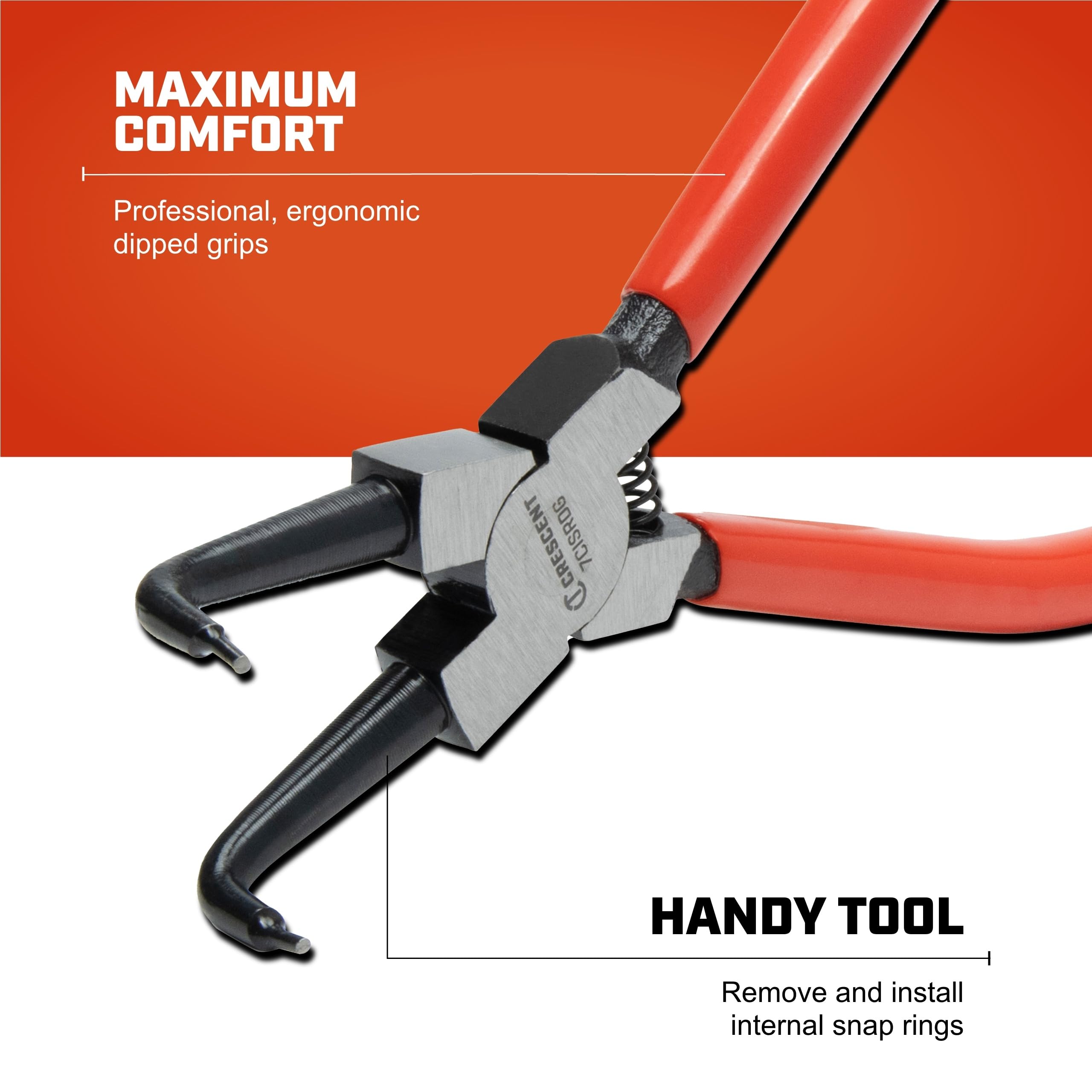 Crescent 90-Degrees Internal Snap Ring Pliers - Heavy Duty Mechanic Tool for Internal Snap Rings Removal - Curved Tips - 7" - 7CISRDG - Image 3