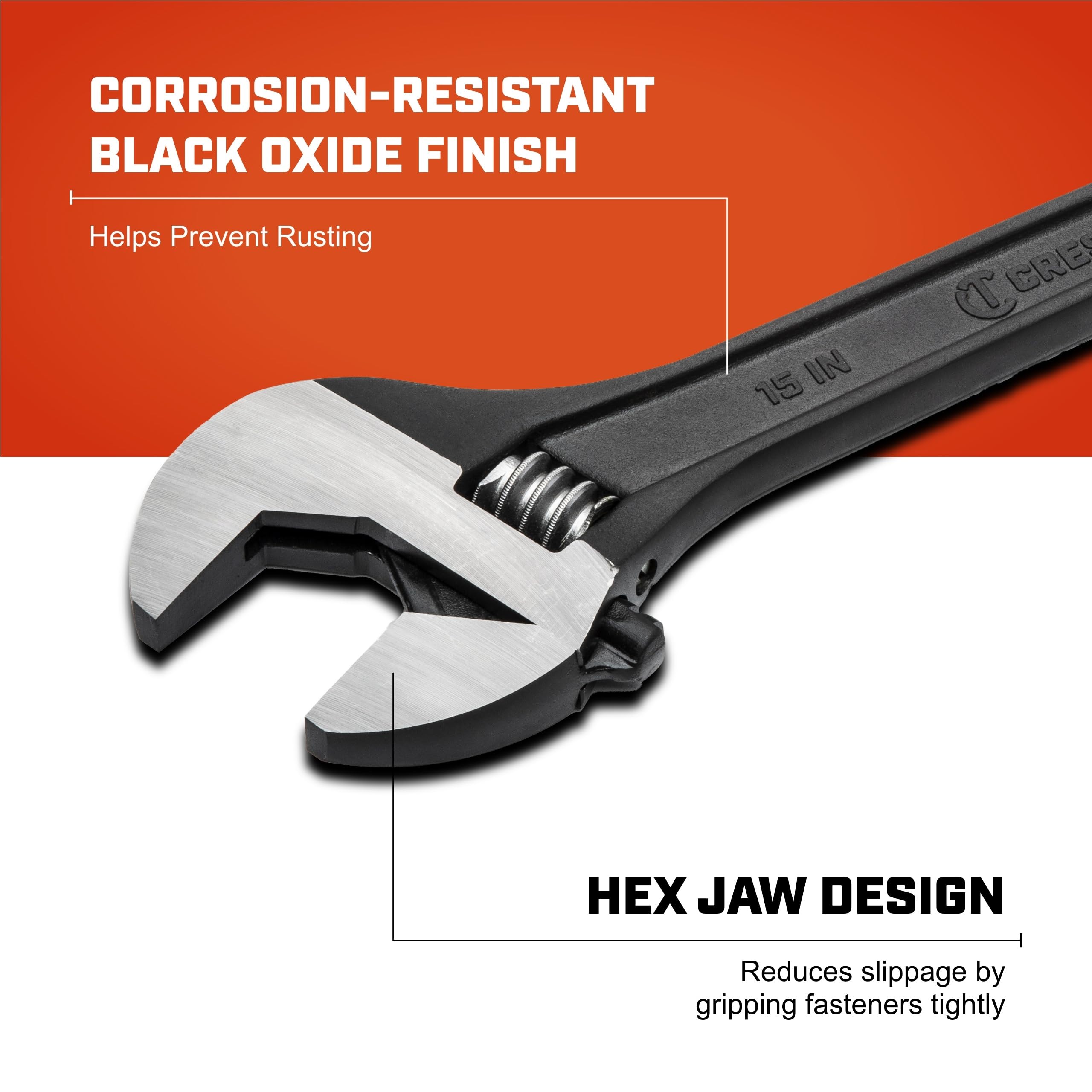 Crescent Adjustable Black Oxide Tapered Handle Wrench - Boxed - Home Improvement & Garage Hand Tool - 15" - AT215BK - Image 3