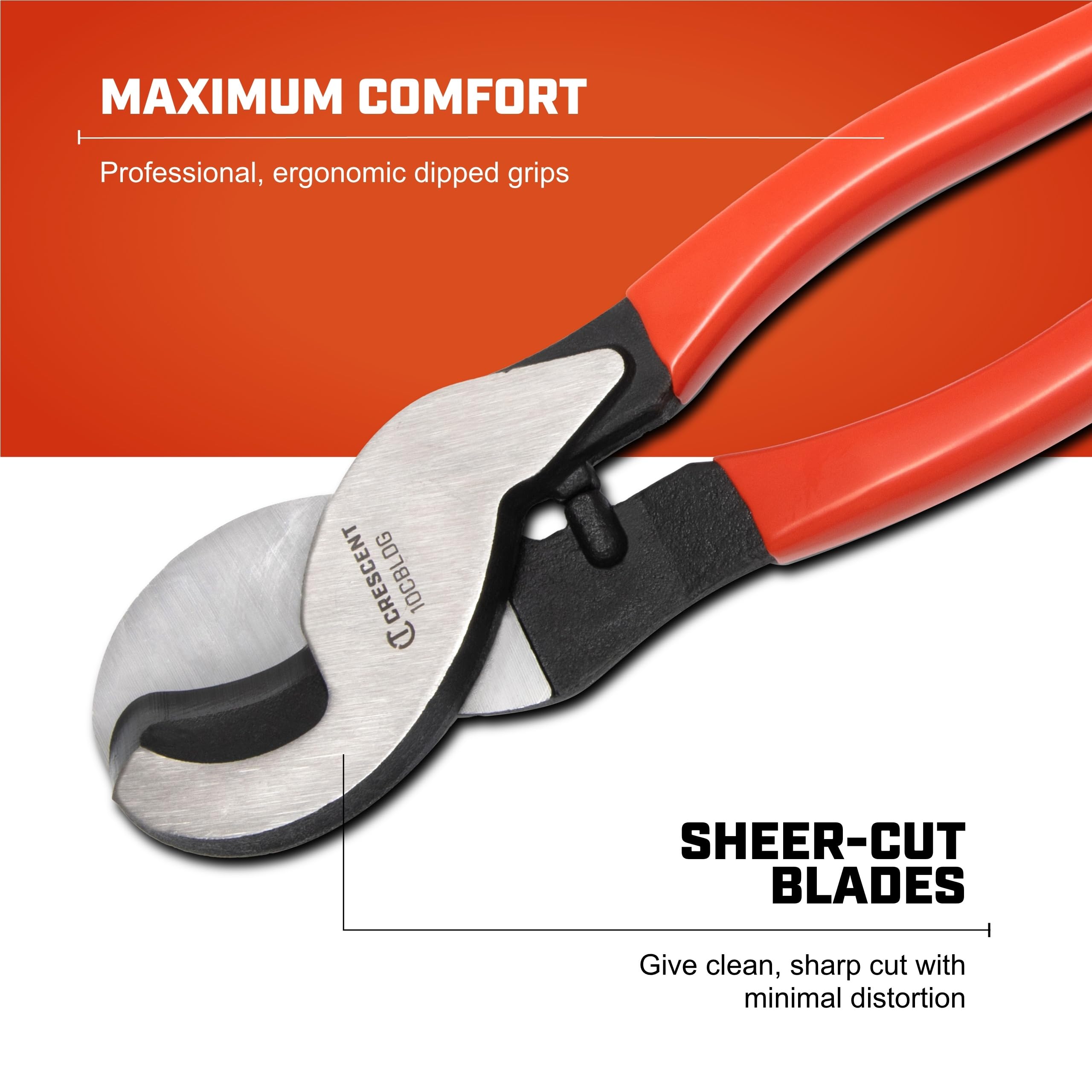 Crescent Cable Cutter, Dipped Handle Pliers - Premium Cutting Pliers with Sheer-Cut Blades & Ergonomic Grip - Professional-Grade Hand Tool - 10" - 10CBLDG - Image 3