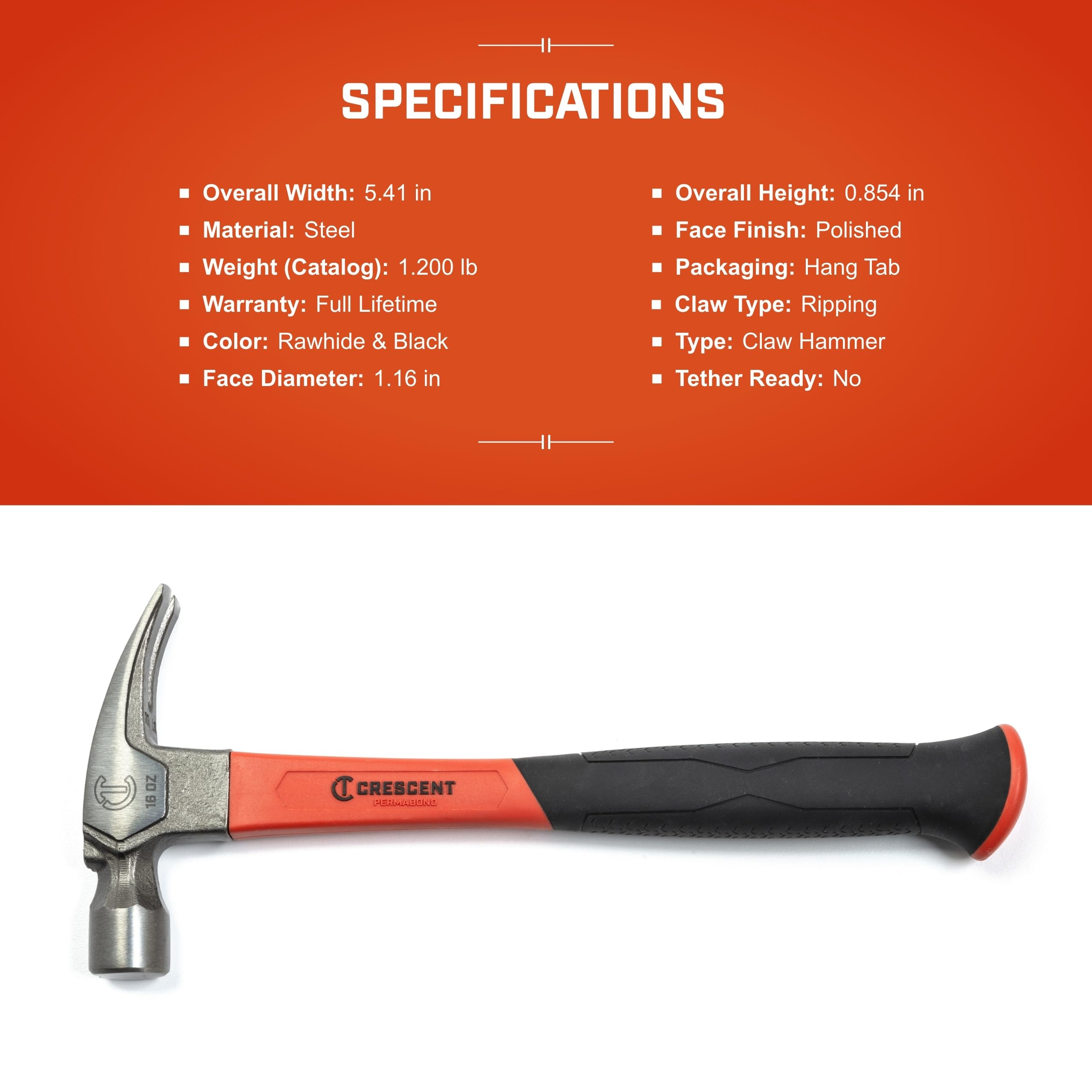 Crescent - Hammer,Fiberglass,Reg,Rip,16Oz,Crescent (11419C-06) - Image 3
