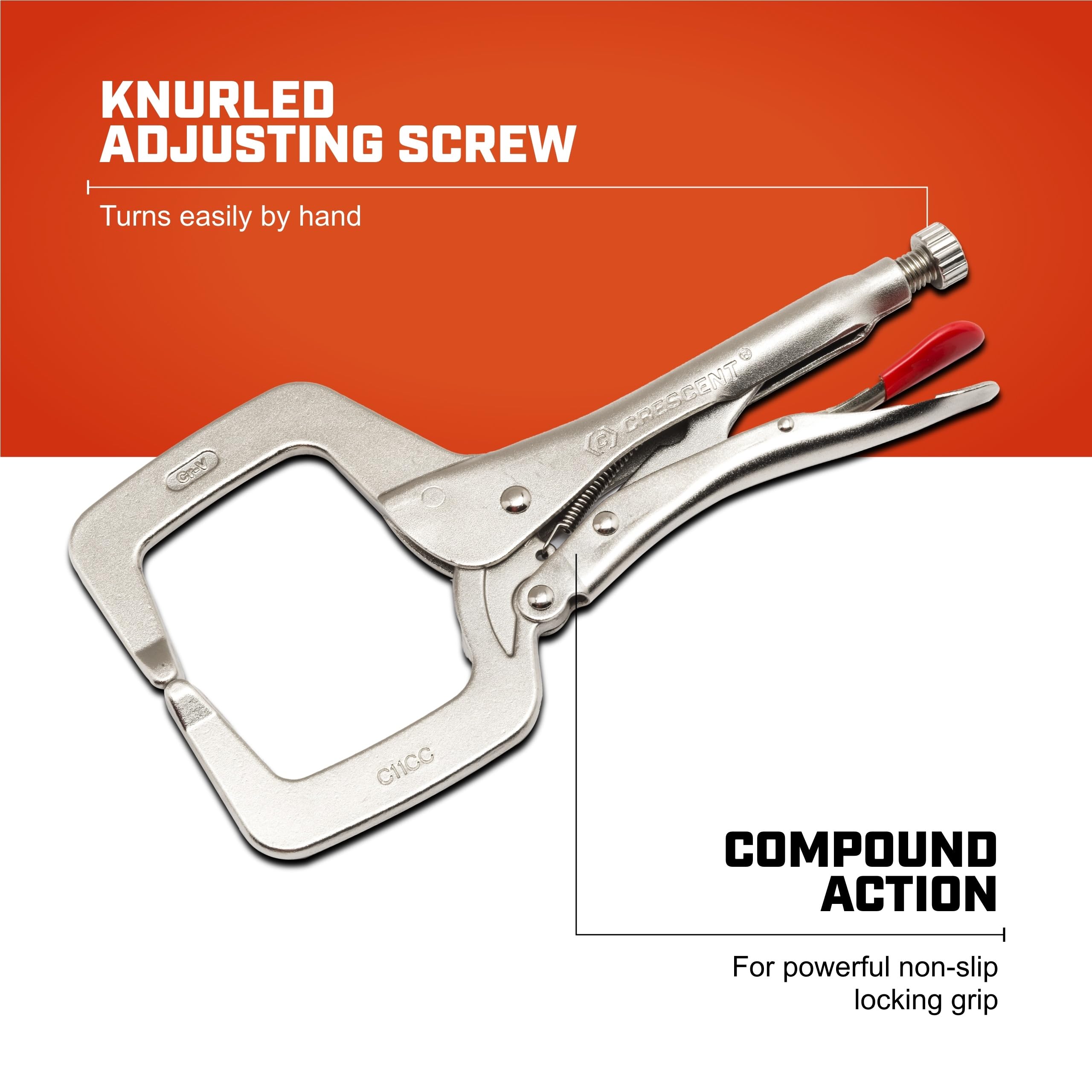 Crescent Locking C-Clamp - Heavy-Duty, Adjustable Metal Clamp with Compound Action & Hex Key Receiver - C11CCVN - 11", Red - Image 3