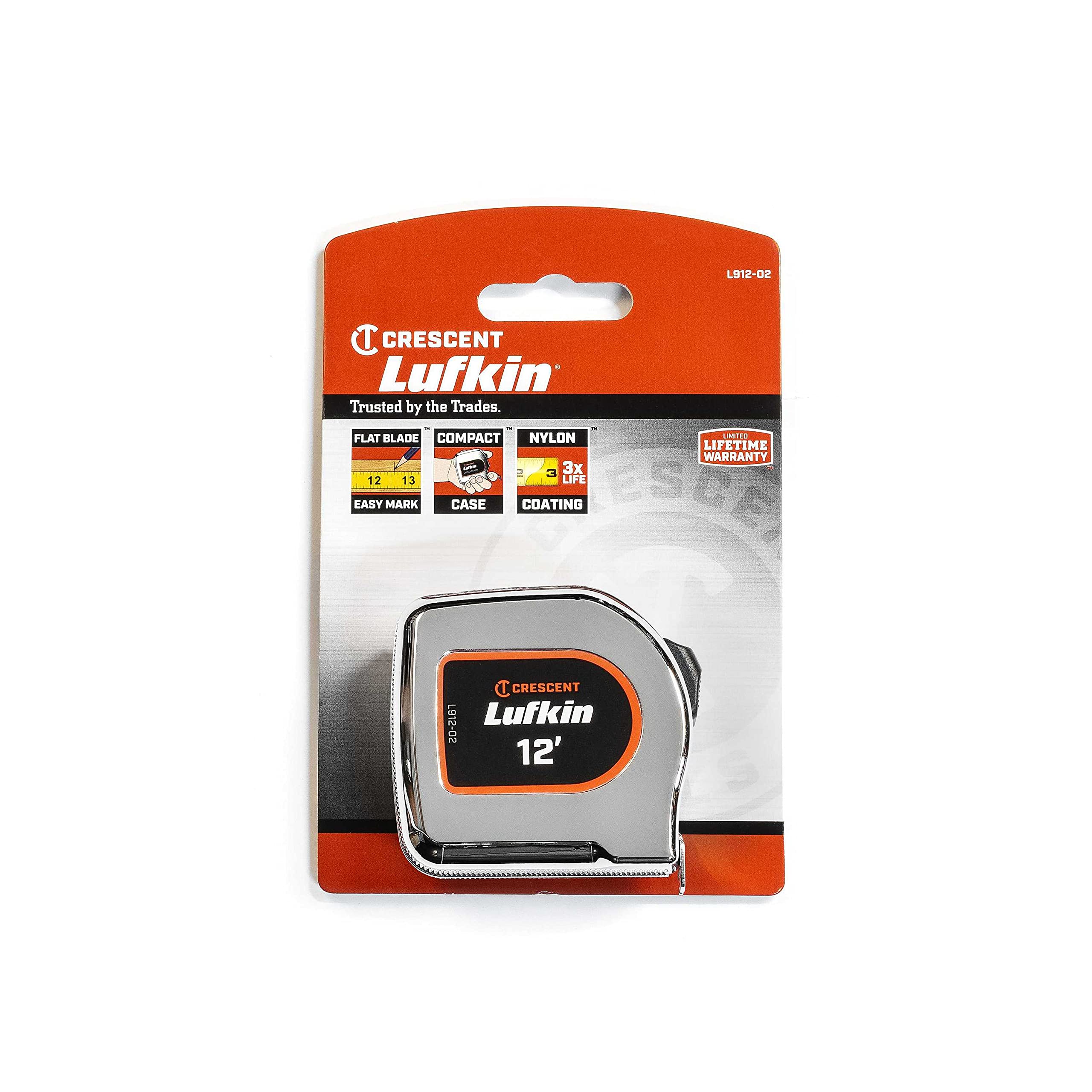 Crescent Lufkin 1/2 x 12' Chrome Case Yellow Clad Tape Measure - L912-02 - Image 9