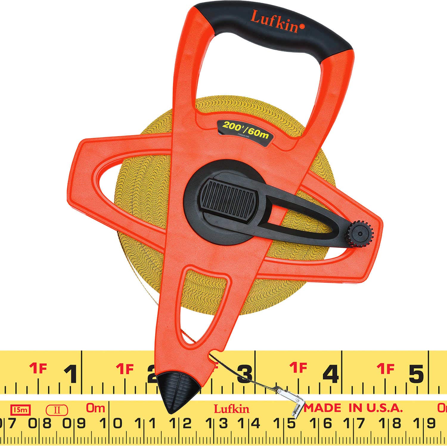 Crescent Lufkin 1/2" x 60m/200' Hi-Viz® Orange Fiberglass SAE/Metric Dual Sided Tape Measure - FM060CME - Image 2