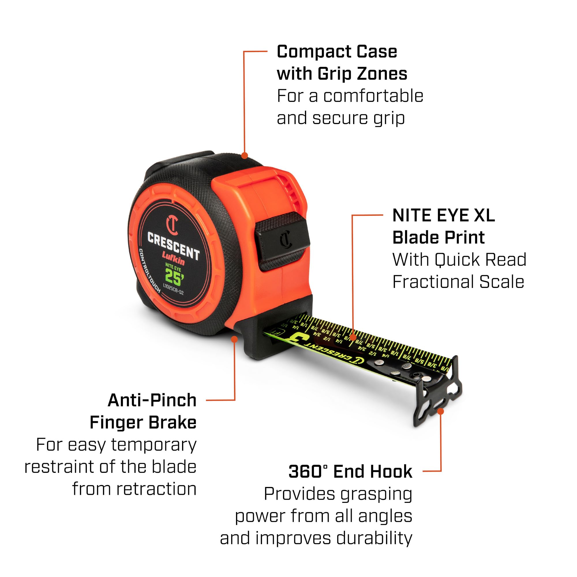 Crescent Lufkin 1-3/16" x 25' CONTROLTOUCH NITE EYE™ Tape Measure | L1025CB-02 - Image 2