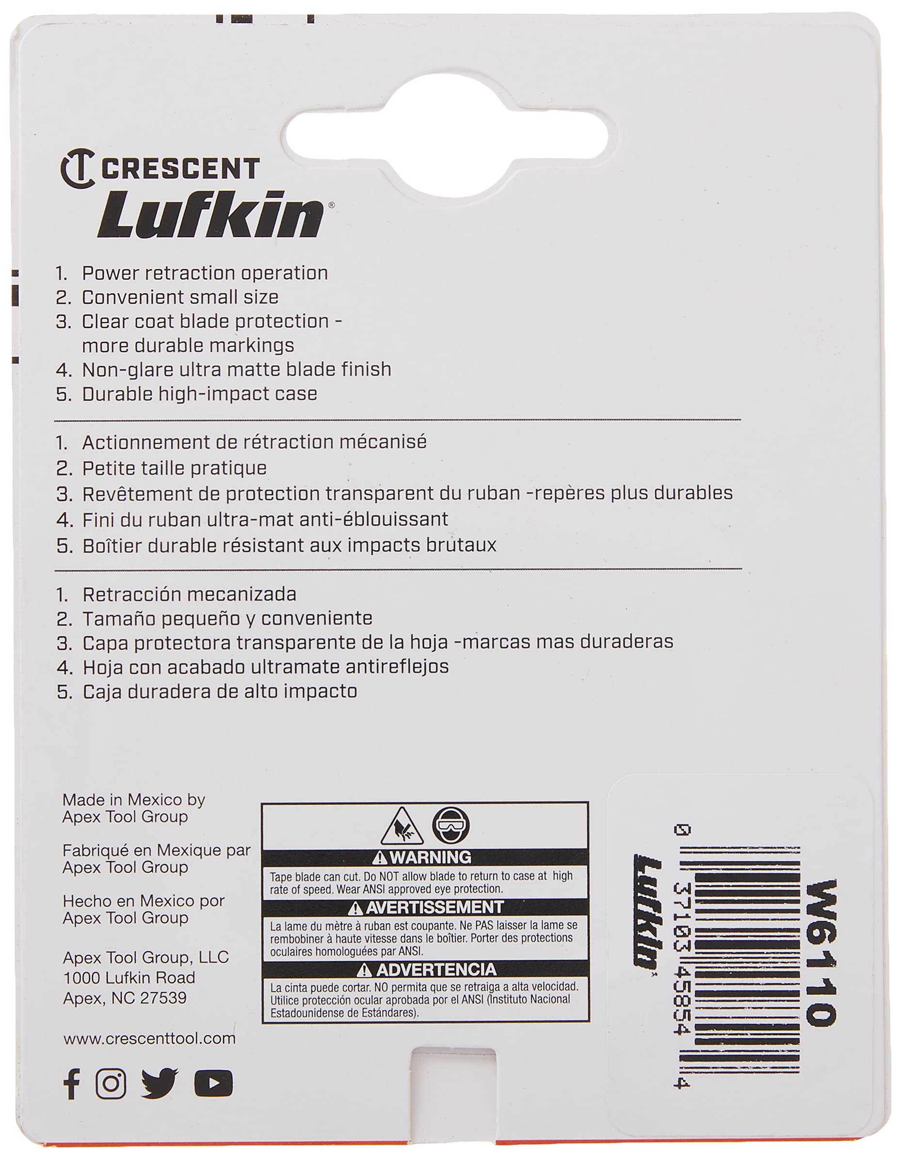 Crescent Lufkin 1/4" x 10' Pee Wee Yellow Clad Pocket Tape Measure - W6110 , Black - Image 5