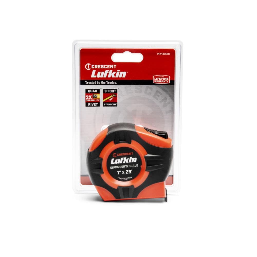 Crescent Lufkin 1" x 25' P1000 Series Hi-Viz® Orange Engineer's Yellow Clad A4 Blade Power Return Tape Measure - PHV1425DN - Image 3