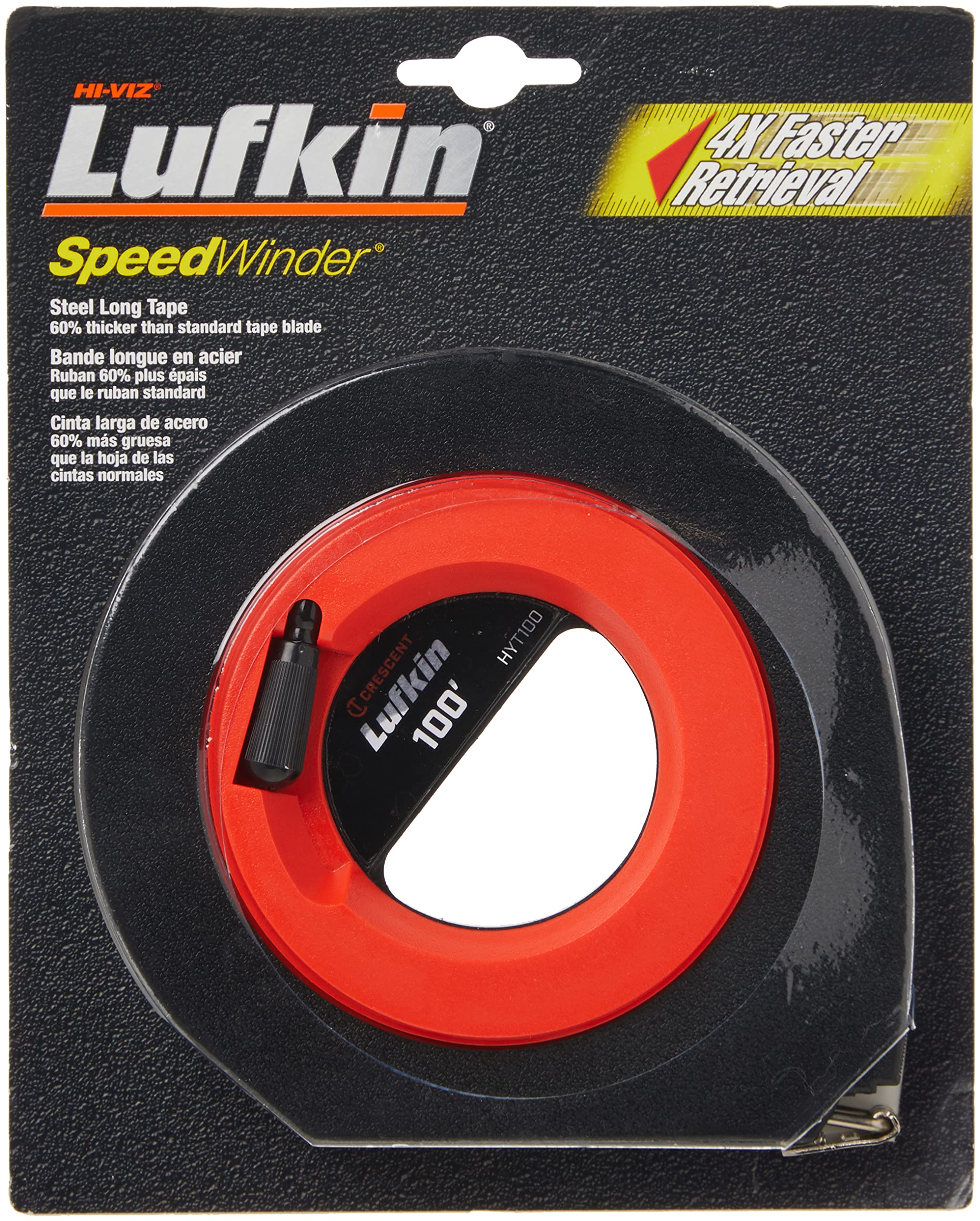 Crescent Lufkin 3/8" x 100' Hi-Viz® Orange Speedwinder® Yellow Clad Long Steel Tape Measure - HYT100 - Image 2