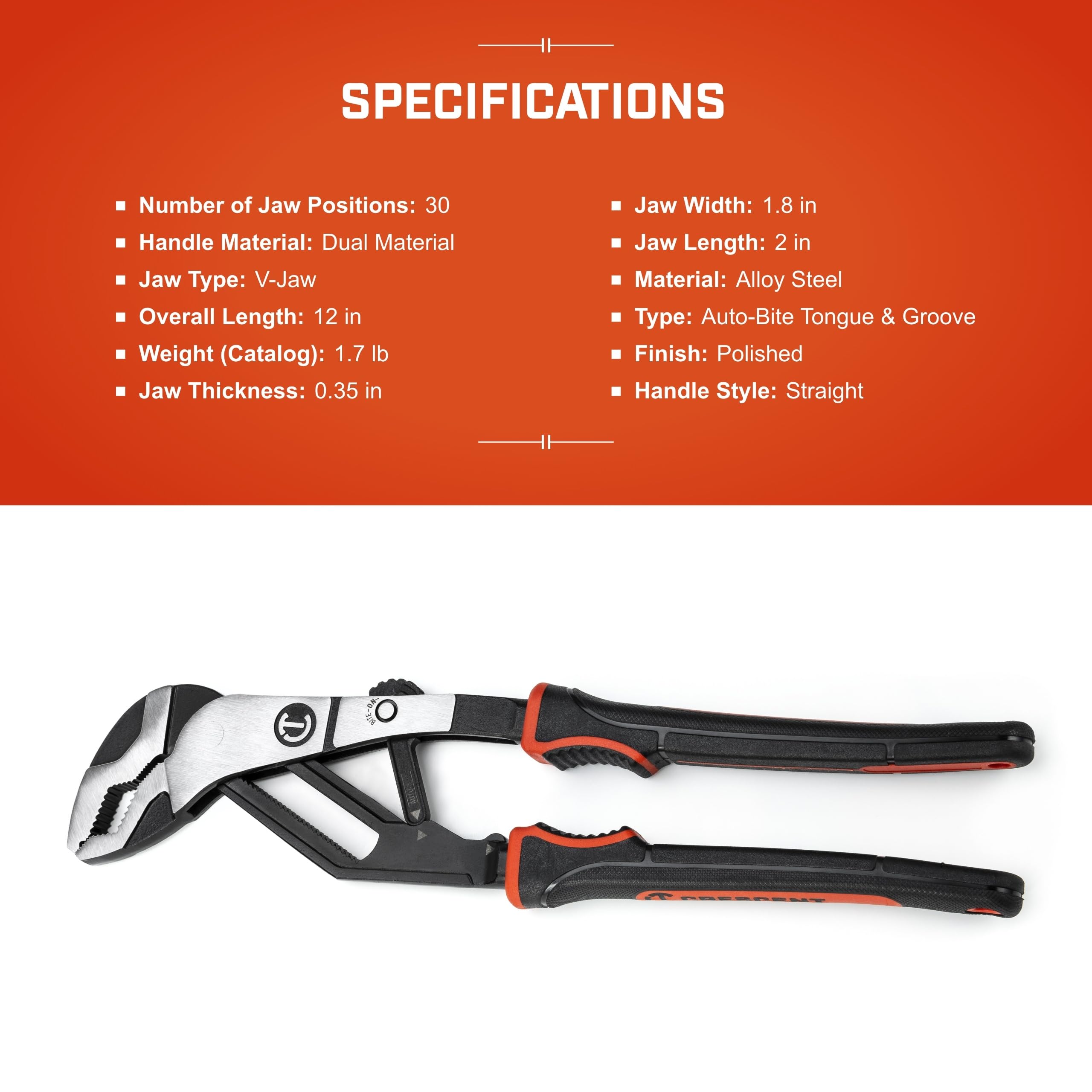 Crescent - Plier, 12", Auto-Bite, T&G, Cushion Grip (RTAB12CG) - Image 7