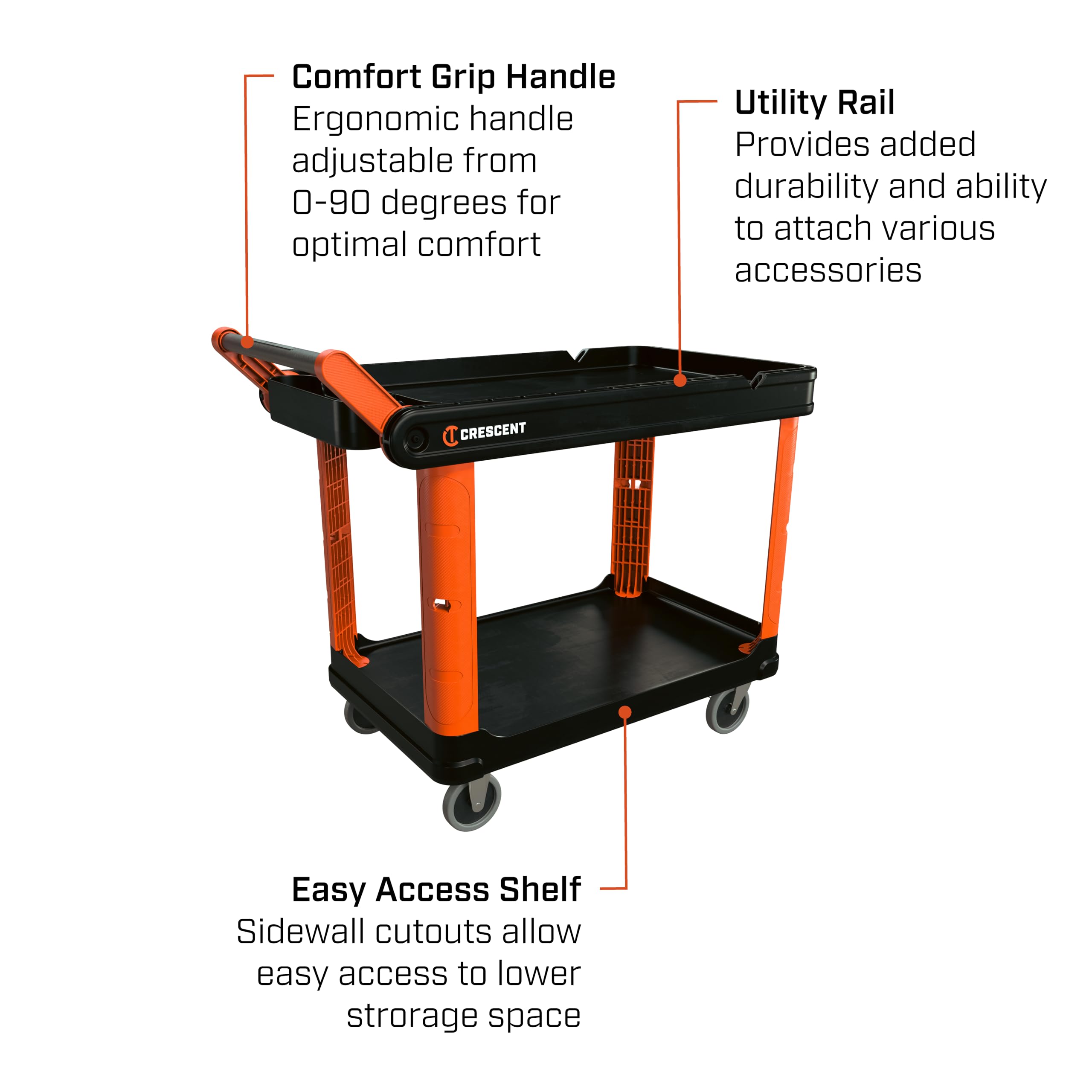 Crescent RAILWORKS 2 Shelf Industrial Utility Cart with 5" Hard Casters | IUC2SCBM - Image 8