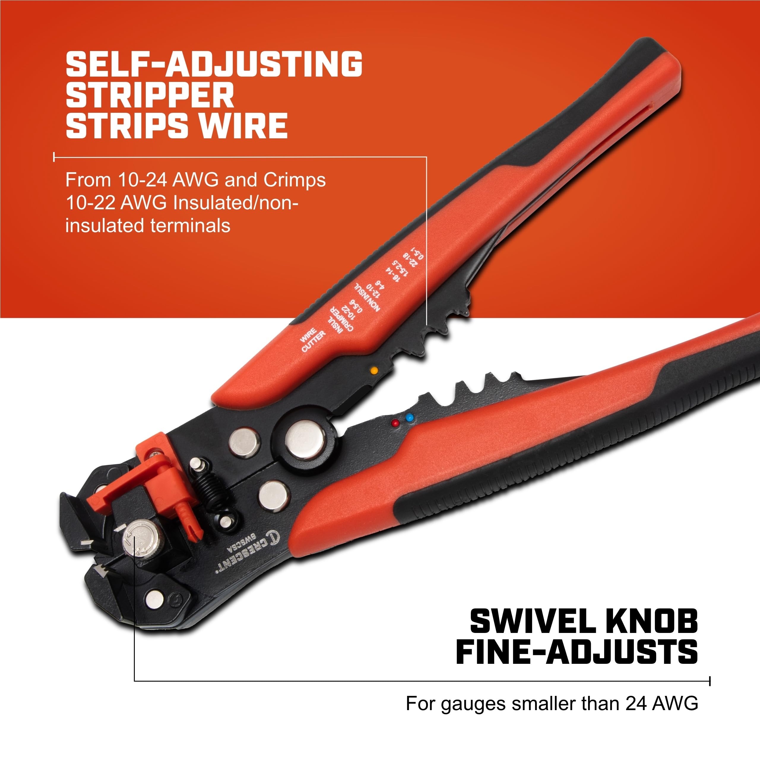 Crescent Self-Adjusting Wire Stripper & Cutter - Premium Hand Tool For Electricians - Includes Wire Crimper - 8" - 8WSCSA - Image 4