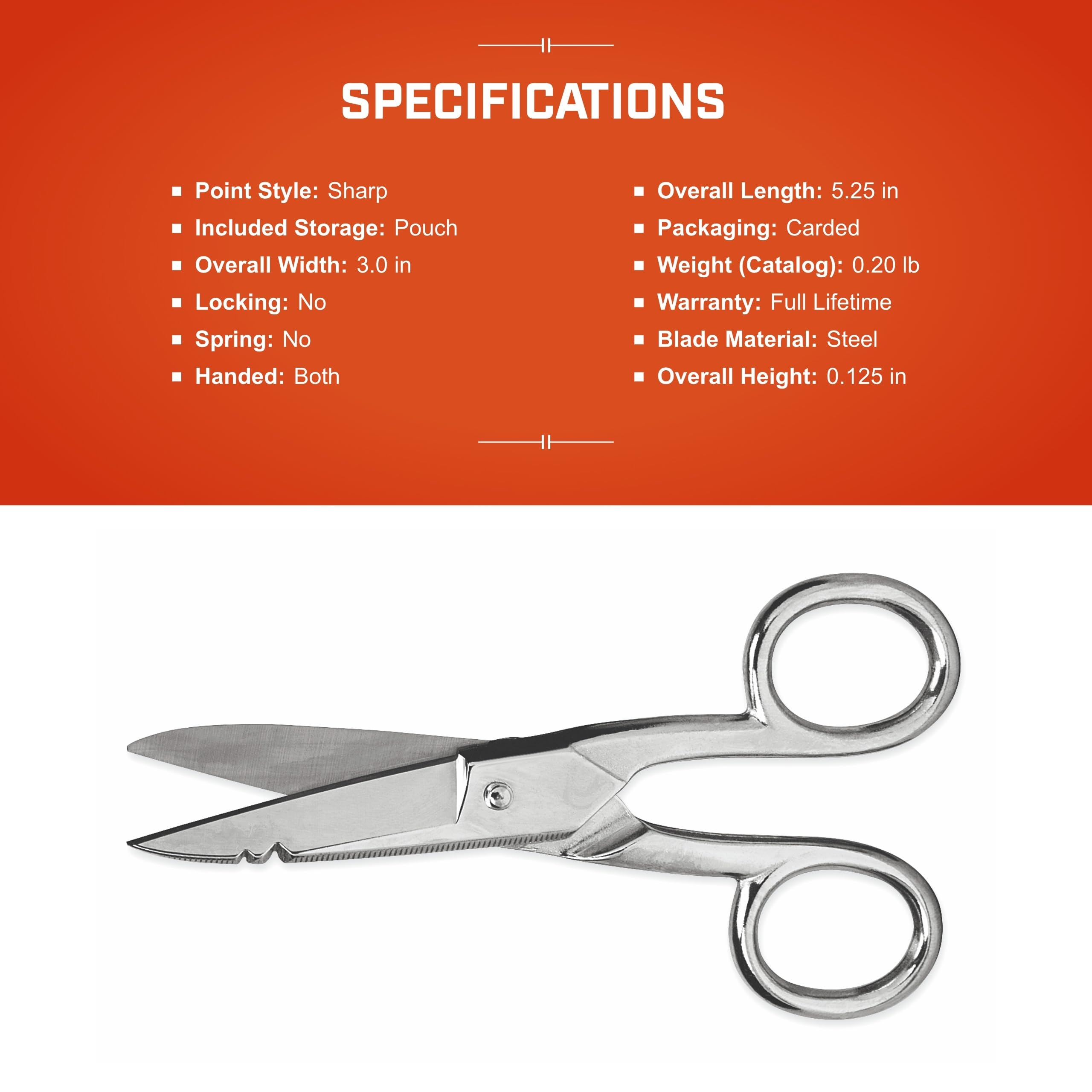 Crescent Wiss 5" Electrician Scissors with Serrated Bottom Blade - Shears for Electrical Wires - Serrated to Cut Insulation - Electrician Tools - Metal Cutting Sharp Scissors - 175E5V - Image 5