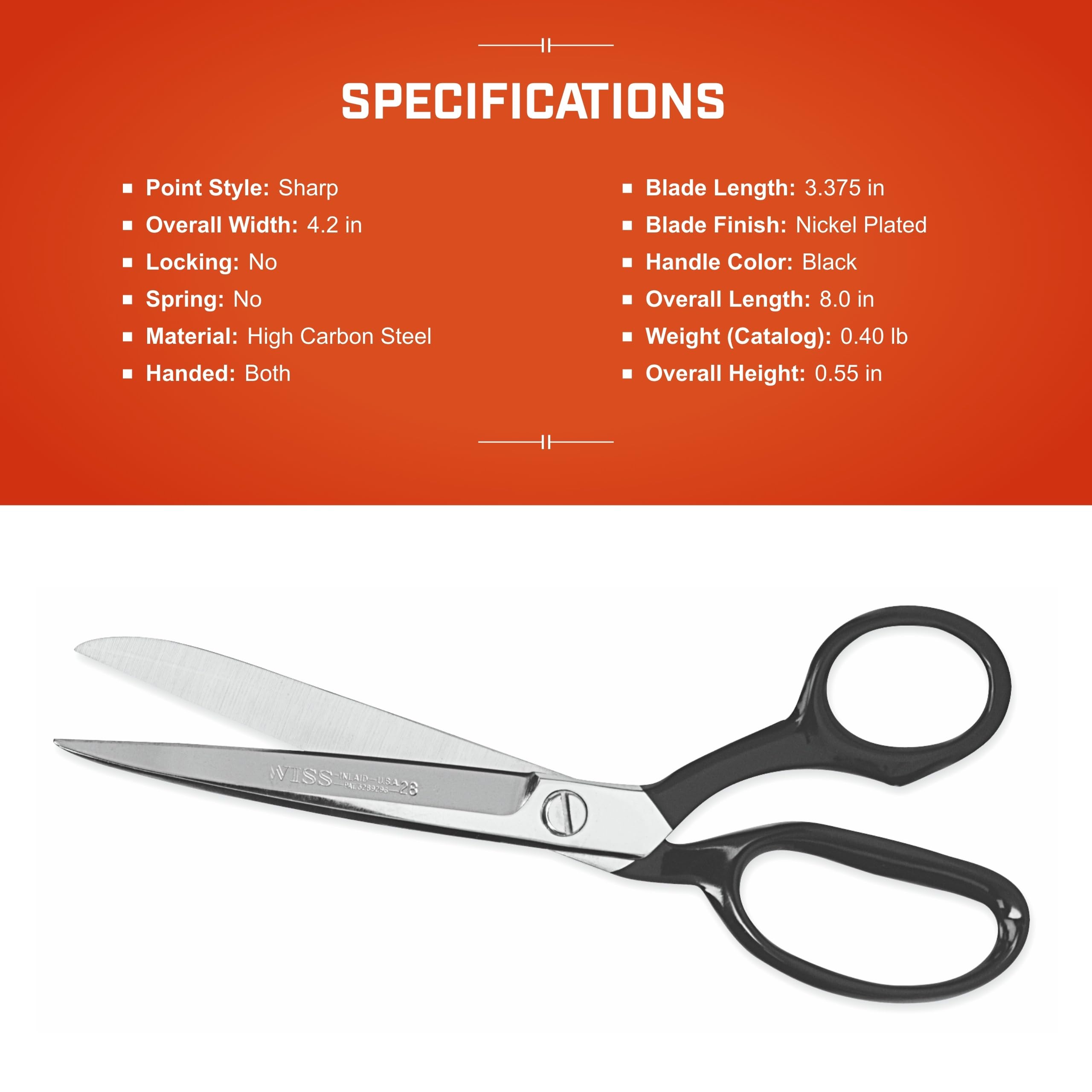 Crescent Wiss 8-1/8" Industrial Bent Trimmers - Heavy Duty Scissors Cutting Tool for Sewing Fabric, Carpet, Drapery, Upholstery - Professional Shears - 428N - Image 5