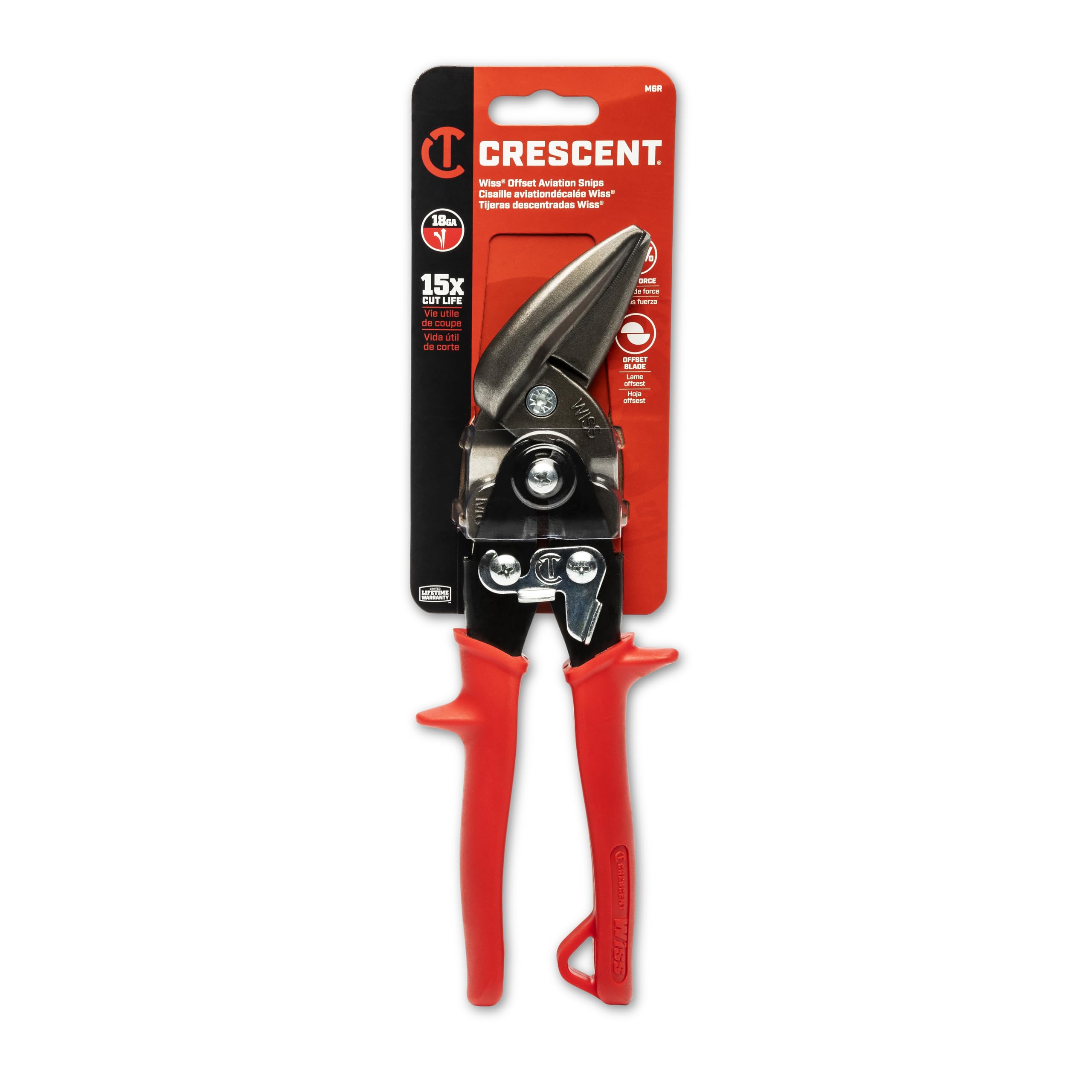 Crescent Wiss 9-1/4" Metalmaster Offset Straight and Left Cut Aviation Snips - M6R , Red - Image 3