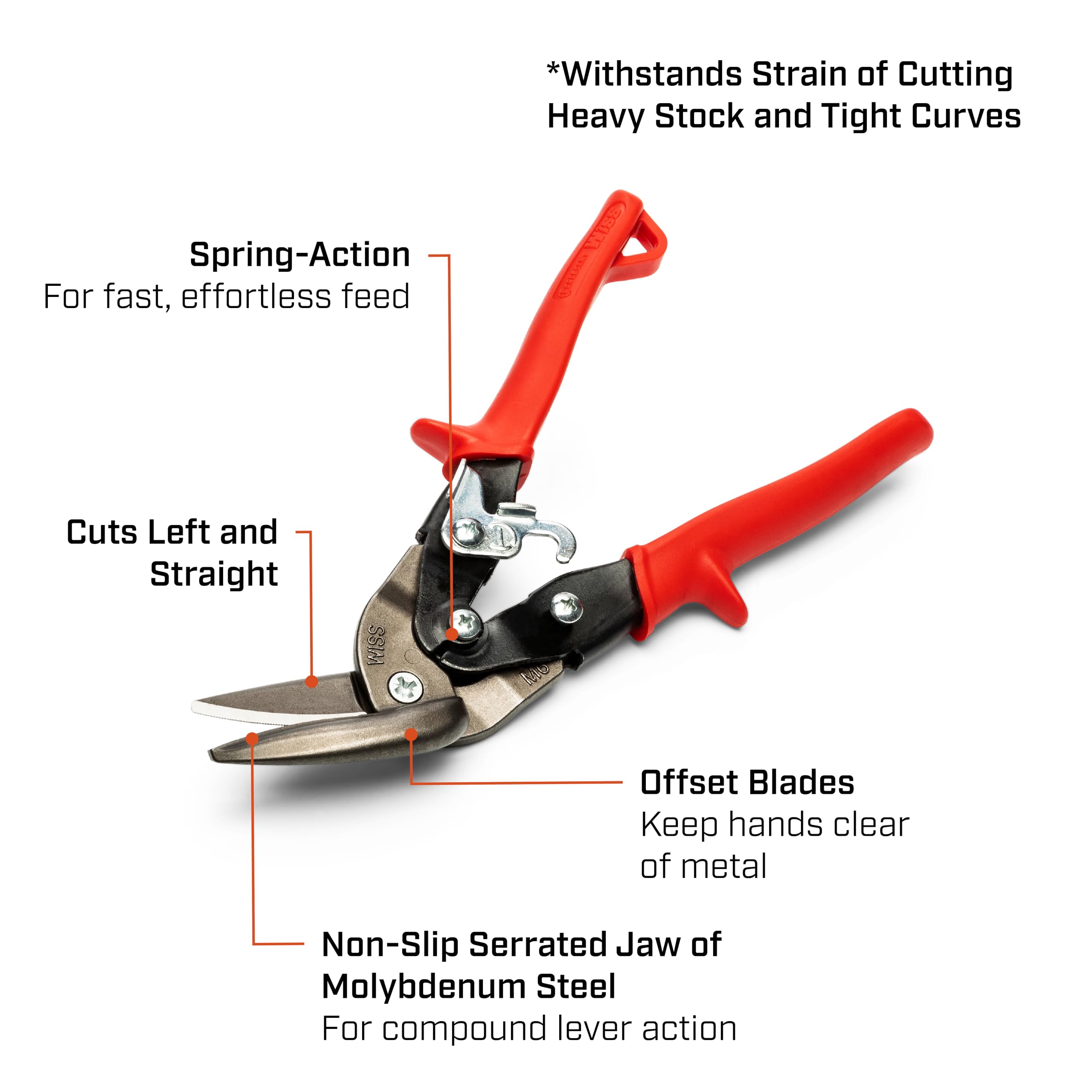Crescent Wiss 9-1/4" Metalmaster Offset Straight and Left Cut Aviation Snips - M6R , Red - Image 4