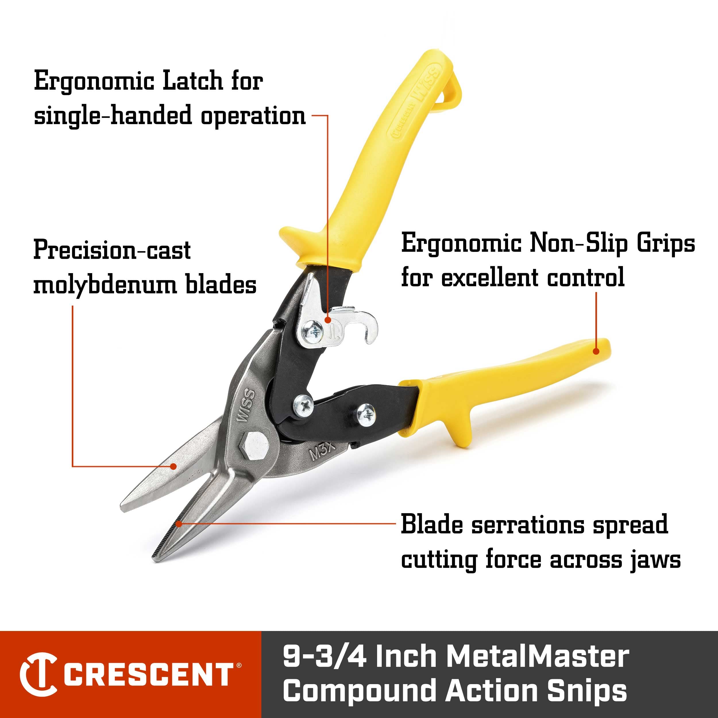 Crescent Wiss 9-3/4 Inch MetalMaster Compound Action Snips - Straight, Left and Right Cut - M3R - Image 2