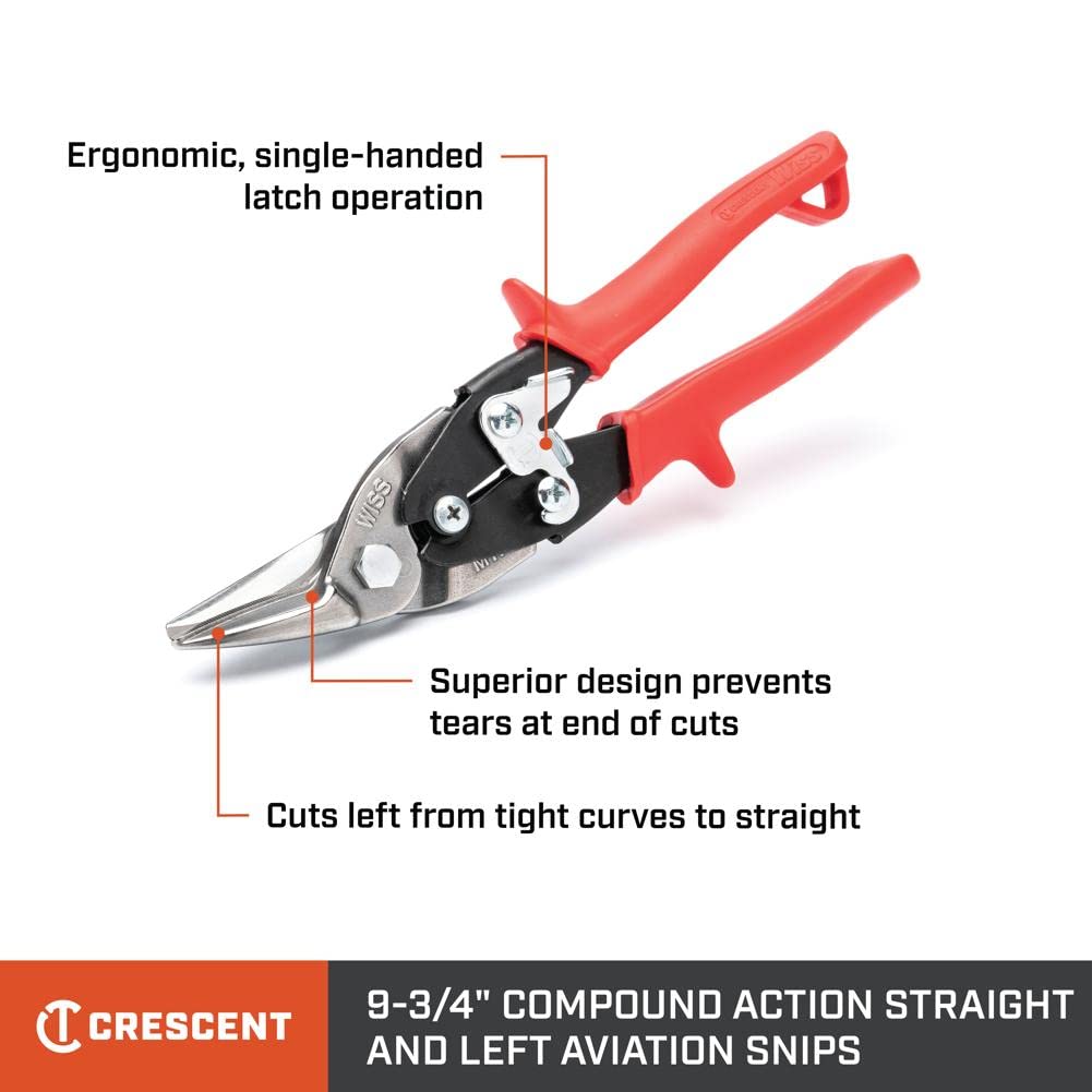 Crescent Wiss 9-3/4" MetalMaster Compound Action Straight and Left Aviation Snips - M1R - Image 3