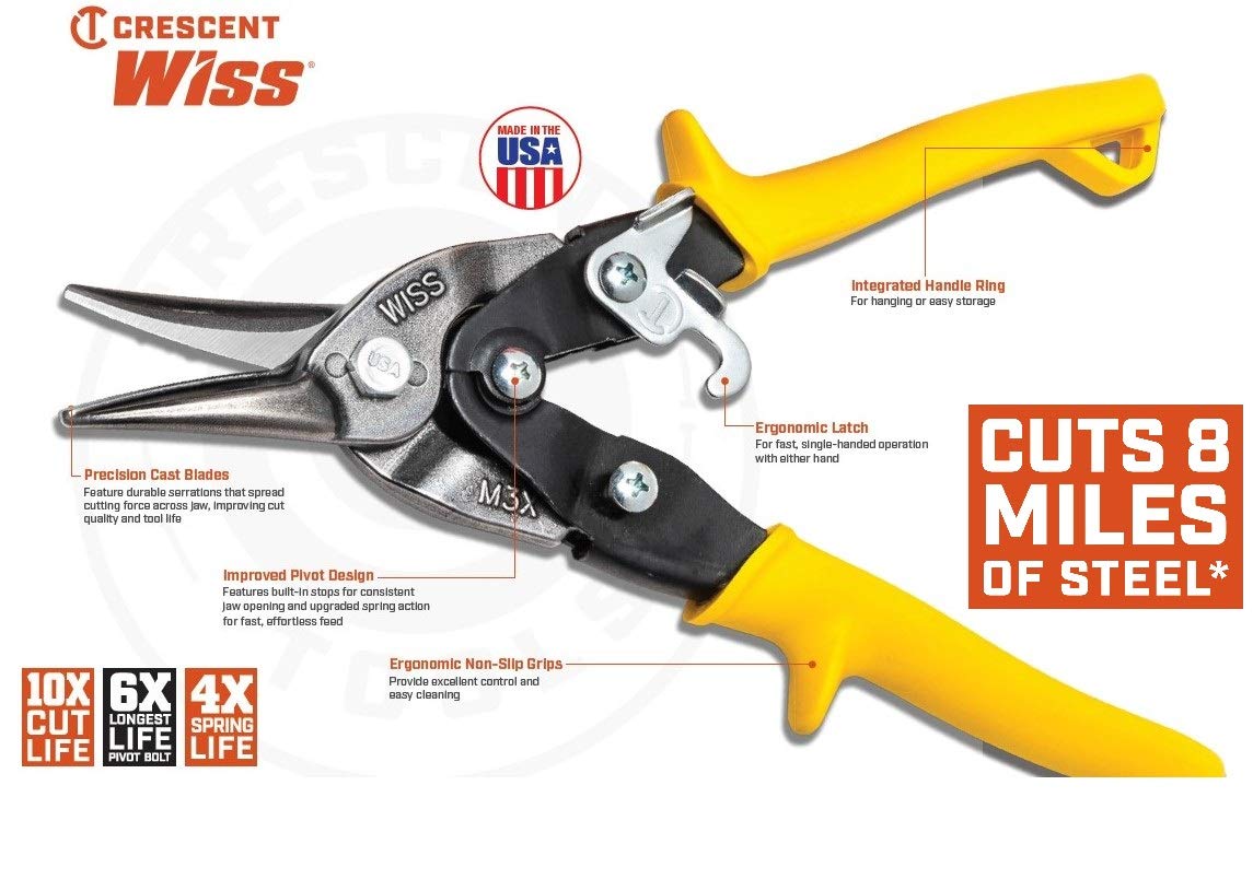 Crescent Wiss 9-3/4" MetalMaster Compound Action Straight and Left Aviation Snips - M1R - Image 6