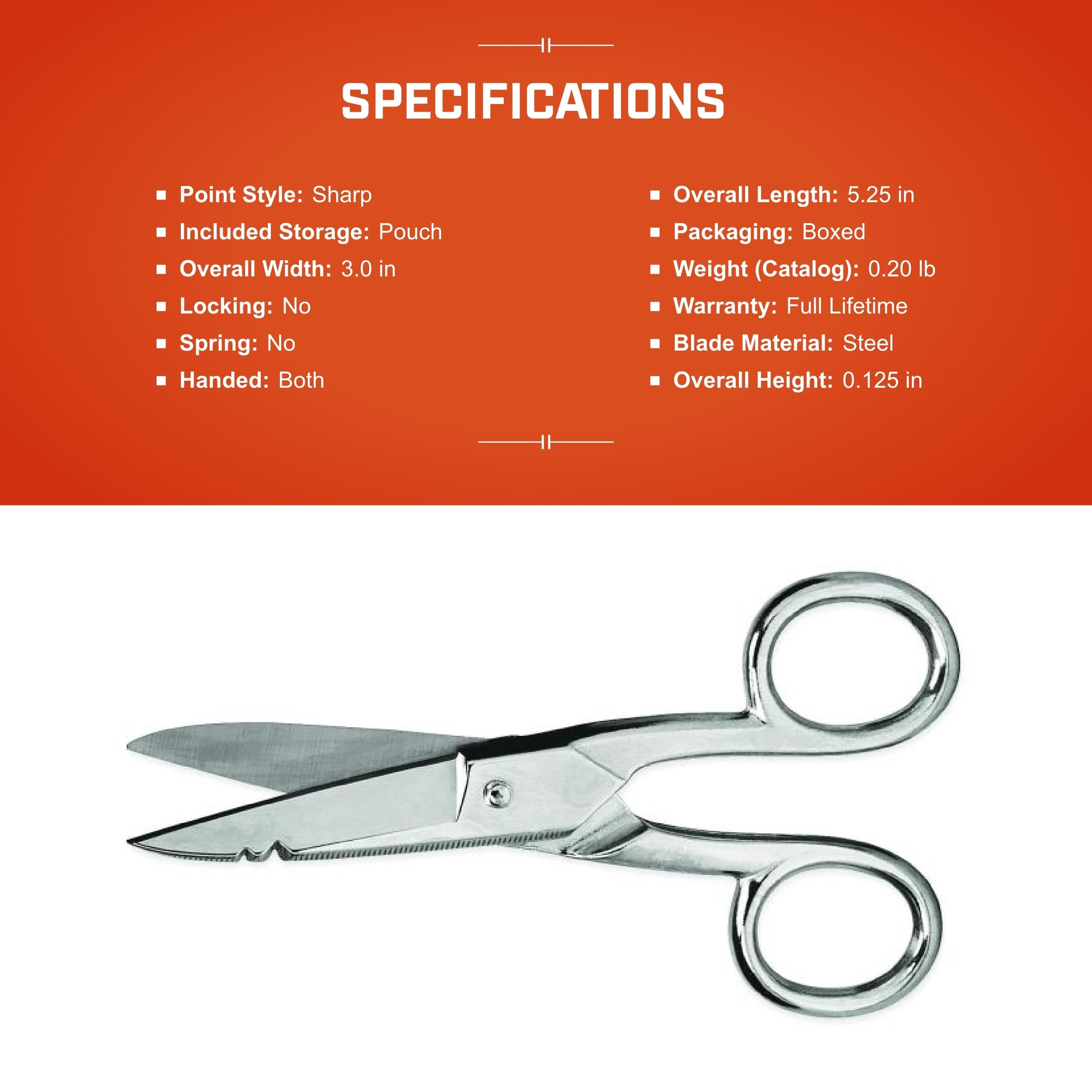Crescent Wiss Electrician Scissors - Hot Drop-Forged Steel Wire Cutting Scissors with File, Scraper & Double Stripping Notch - 5" - 175E - Image 5