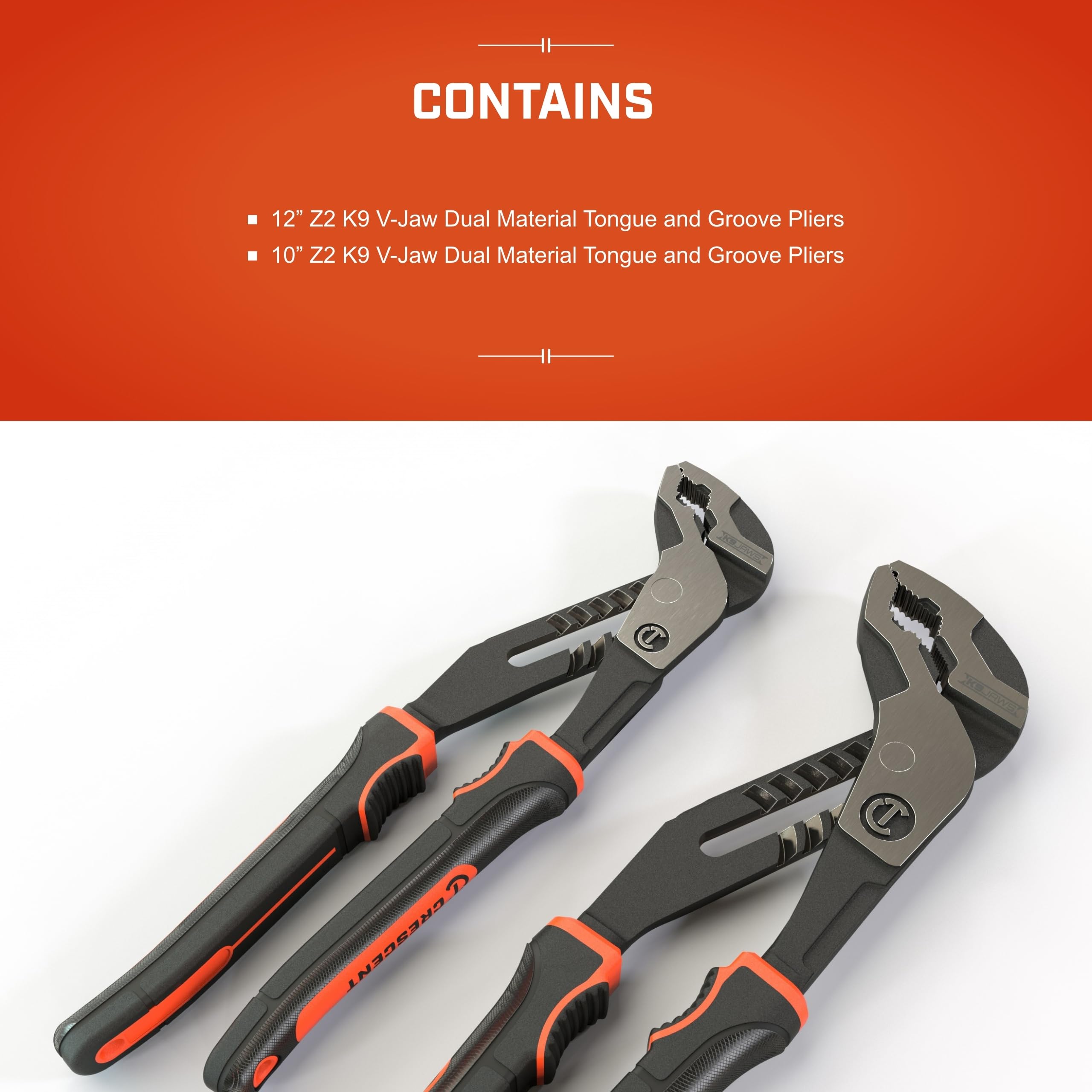 Crescent Z2 K9 V-Jaw Dual Material Tongue & Groove Plier Set - Adjustable Plier Set with 8 Jaw Positions - Premium Hand Tool Set - 2-Piece Set - RTZ2CGVSET2 - Image 4