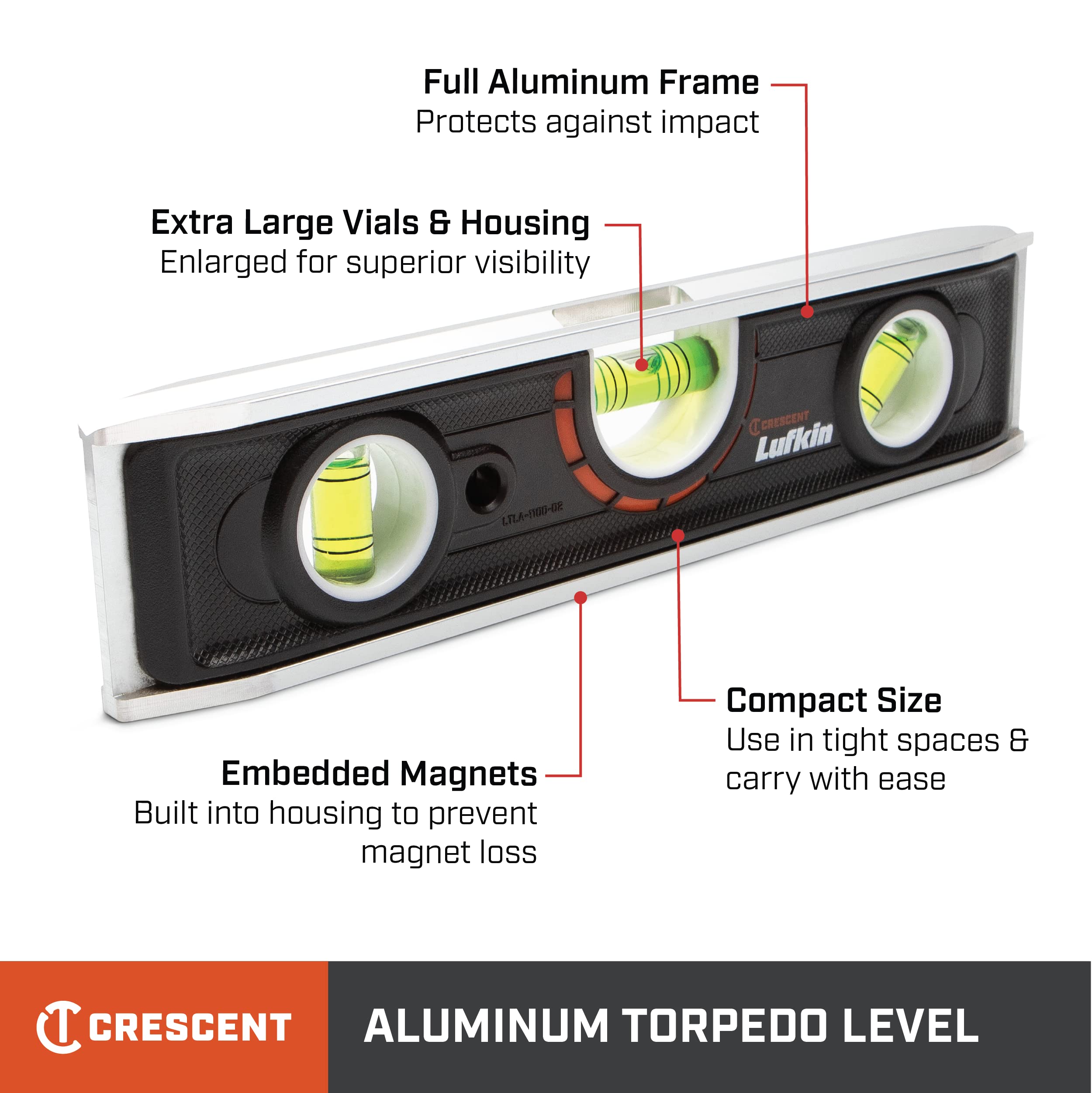 Lufkin 9 Inch Aluminum Torpedo Level - LTLA1100-02 - Image 3