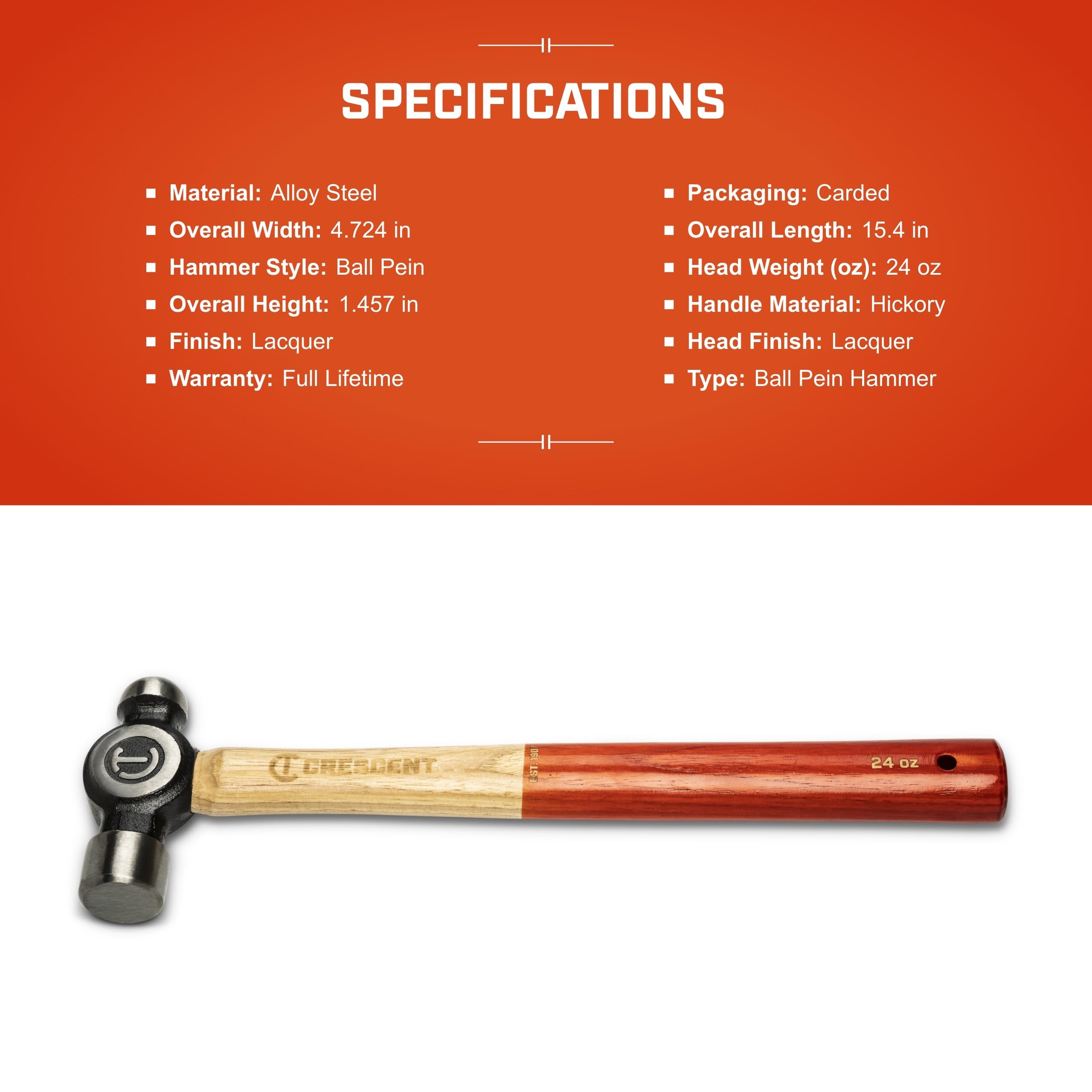 Tools Crescent - Crescent 24 Oz. Wood Ball Peen Hammer (CHWBP24) - Image 5