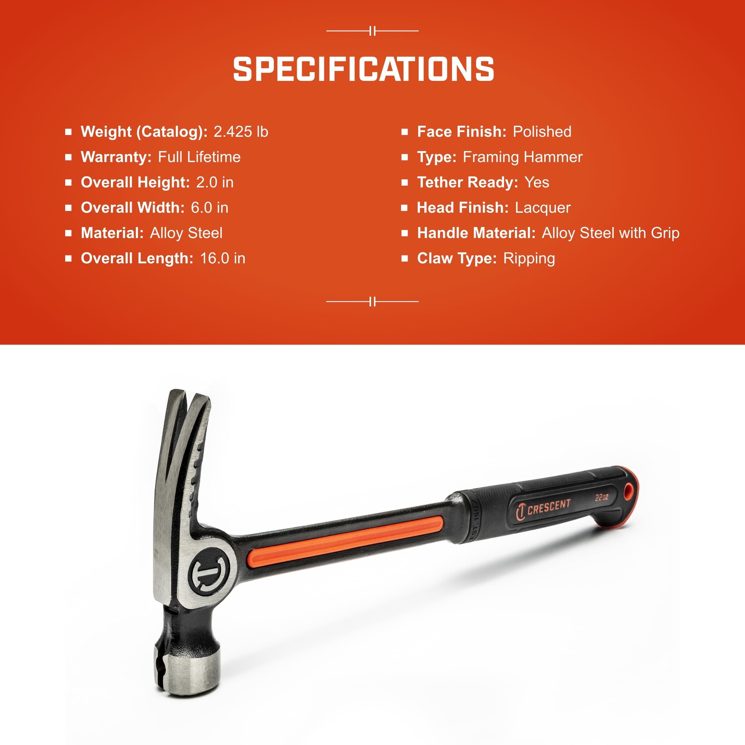 Tools Crescent - Crescent Hammer Steel Frame Smooth 22 Oz (CHSFRS22-06) - Image 5