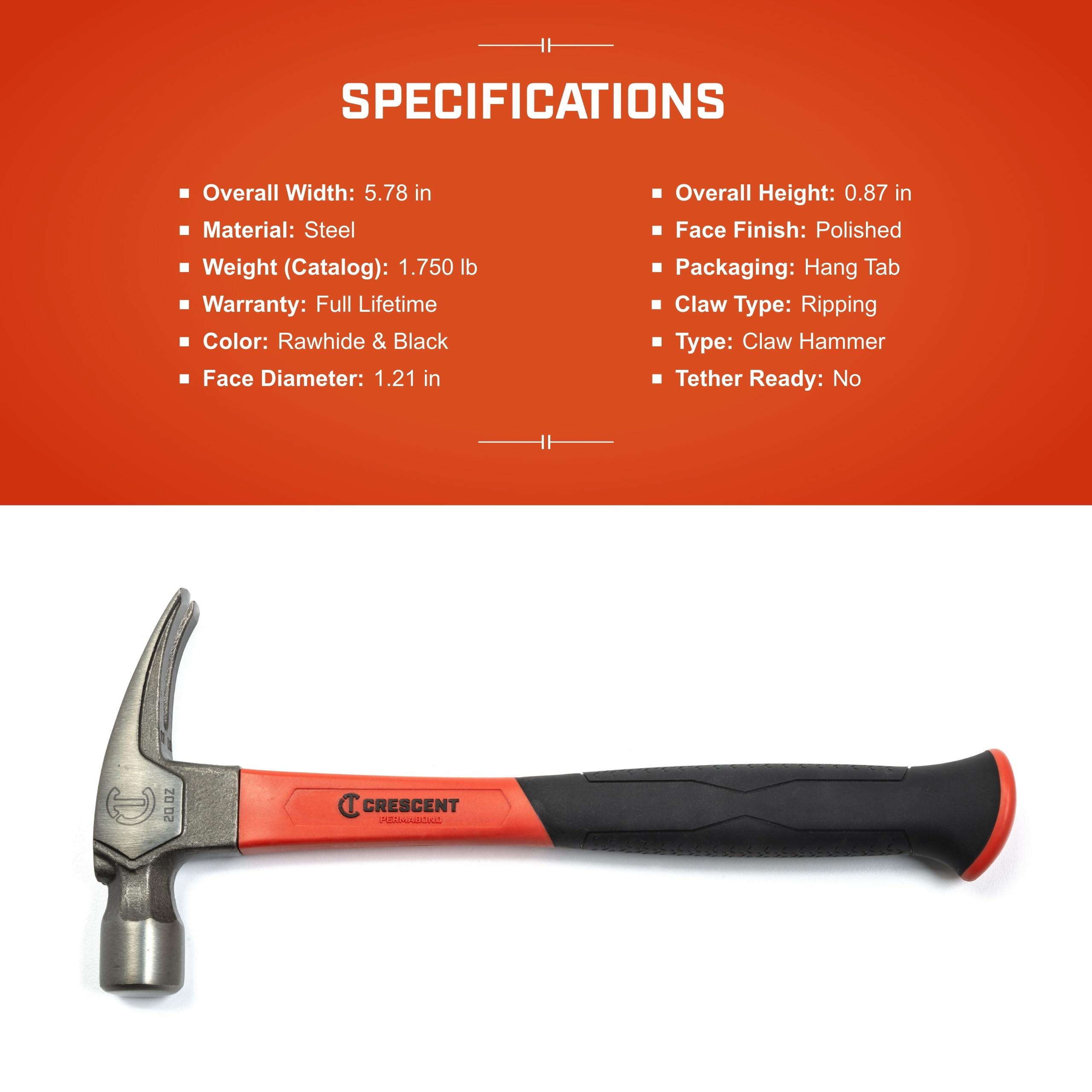 Tools Crescent - Hammer, Fiberglass, REG, RIP, 20OZ, Crescent (11418C-06) - Image 5